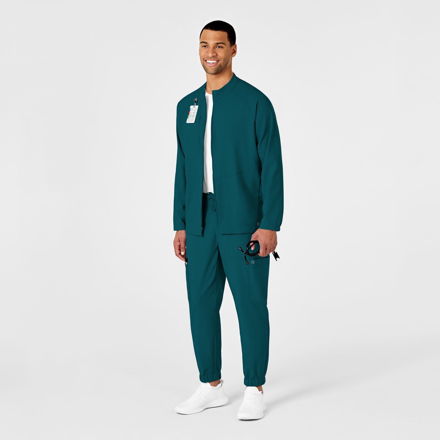 W123 Men's Zip Front Warm Up Jacket Caribbean Blue scrub set