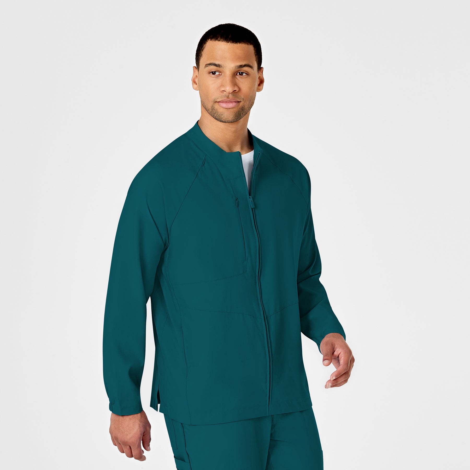 W123 Men's Zip Front Warm Up Jacket Caribbean Blue side view