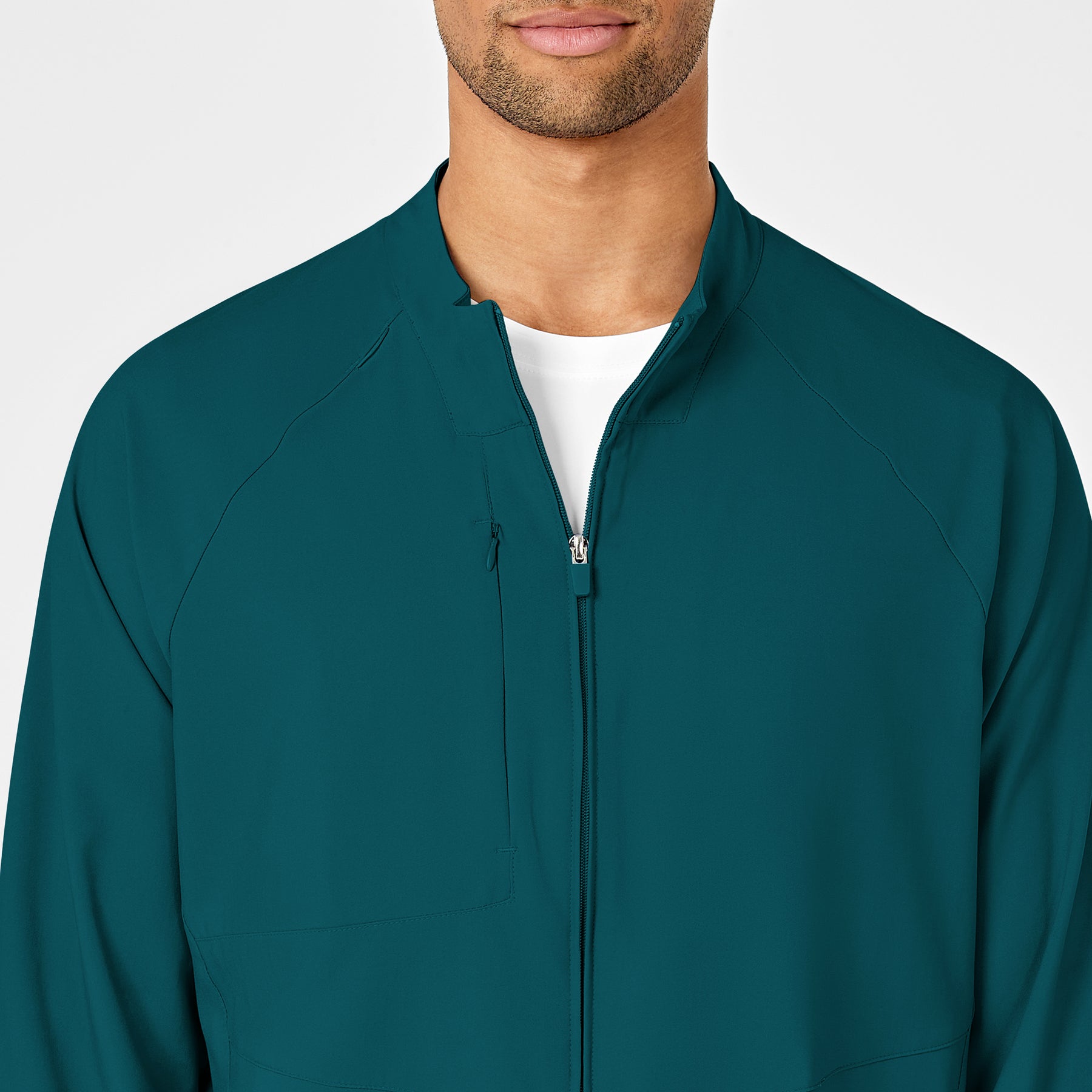 W123 Men's Zip Front Warm Up Jacket Caribbean Blue front detail
