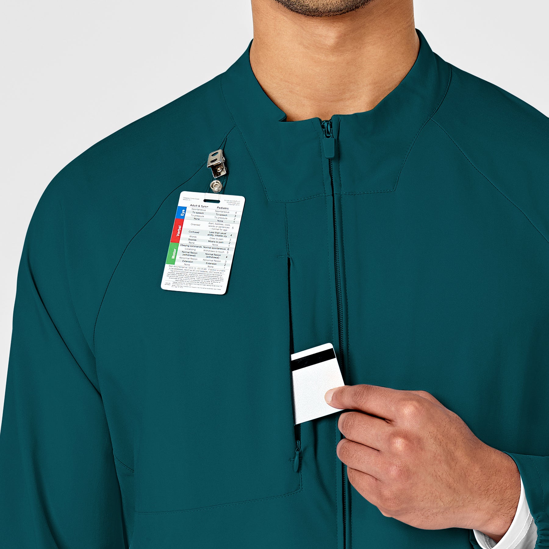 W123 Men's Zip Front Warm Up Jacket Caribbean Blue side detail 1