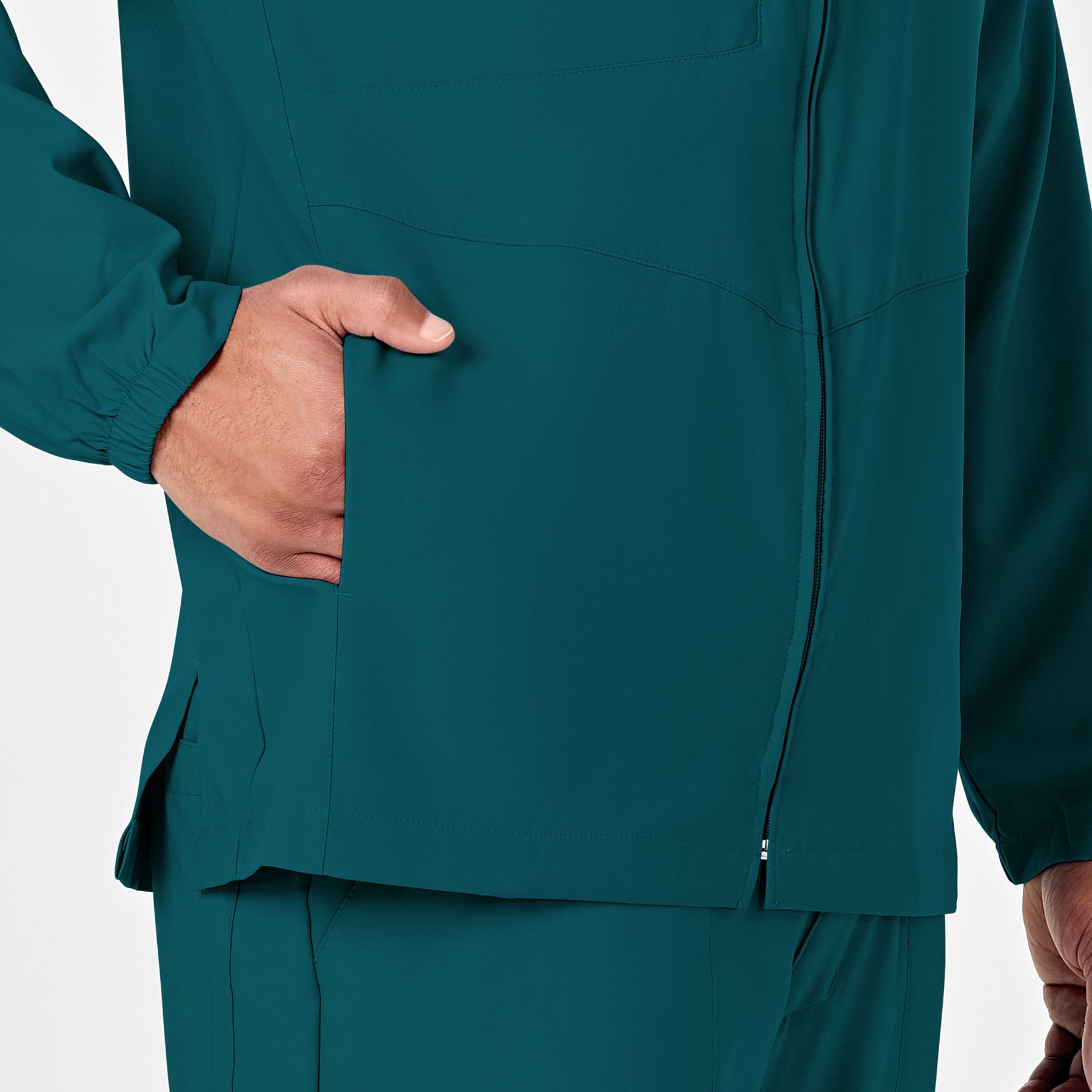 W123 Men's Zip Front Warm Up Jacket Caribbean Blue side detail 2