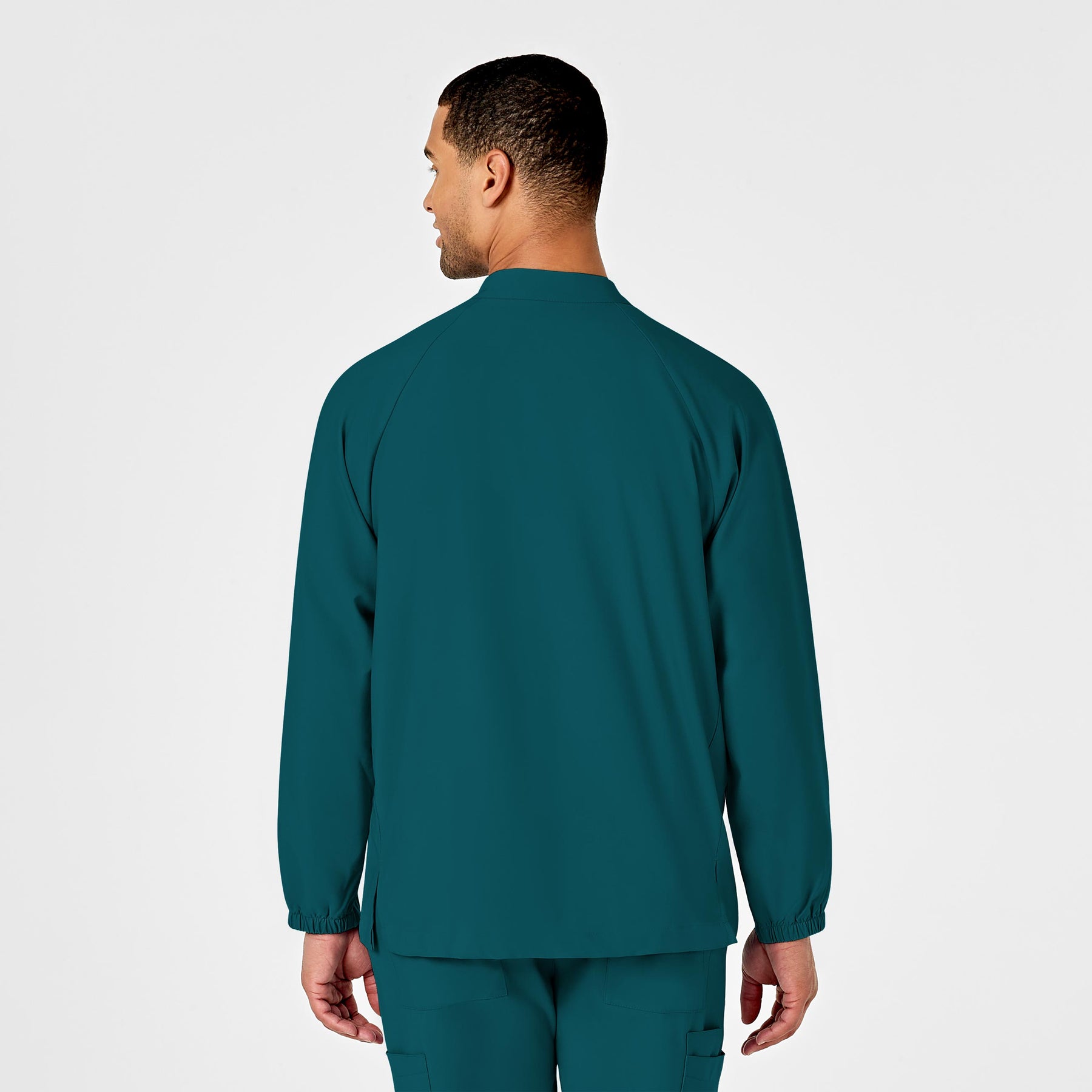 W123 Men's Zip Front Warm Up Jacket Caribbean Blue back view