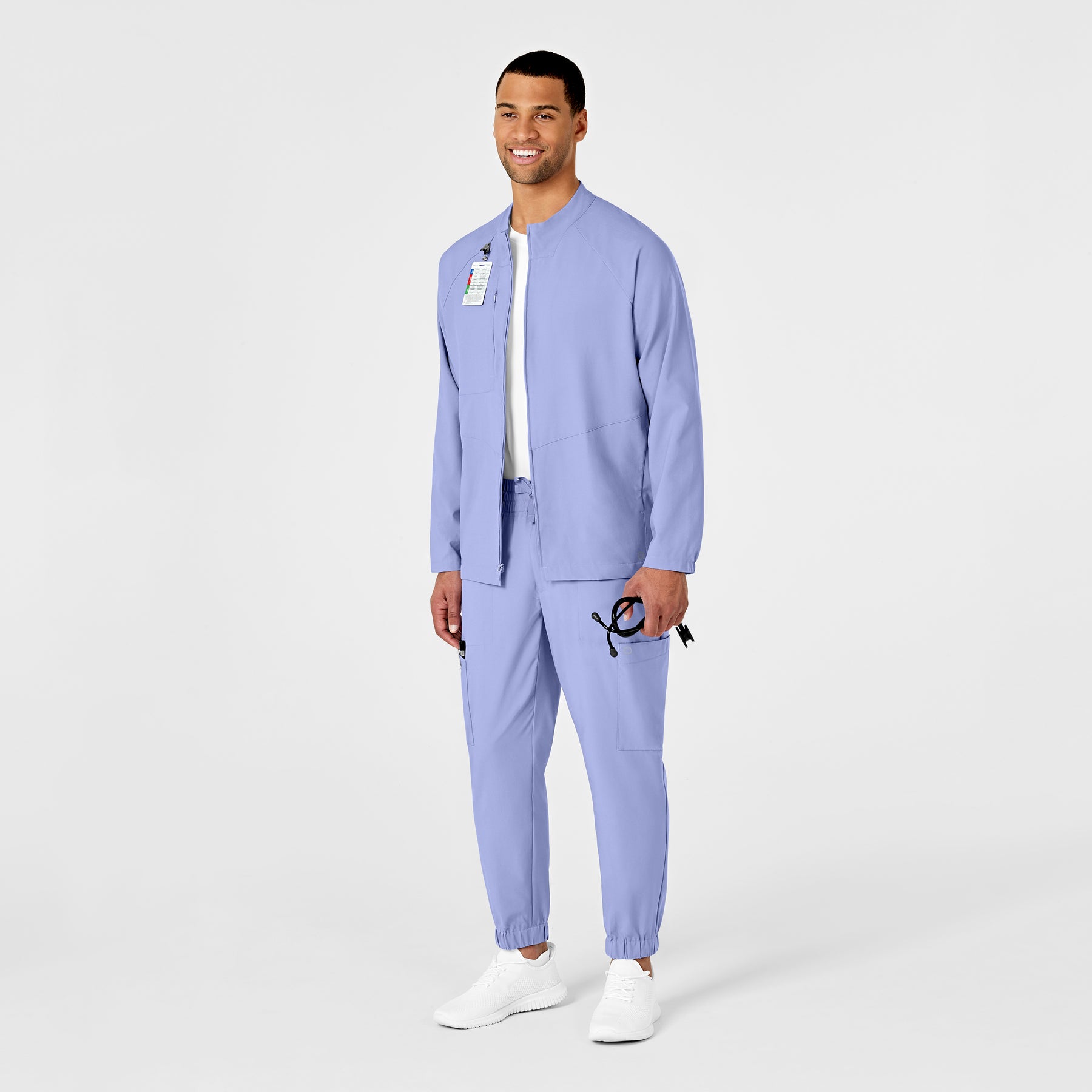 W123 Men's Zip Front Warm Up Jacket Ceil Blue scrub set