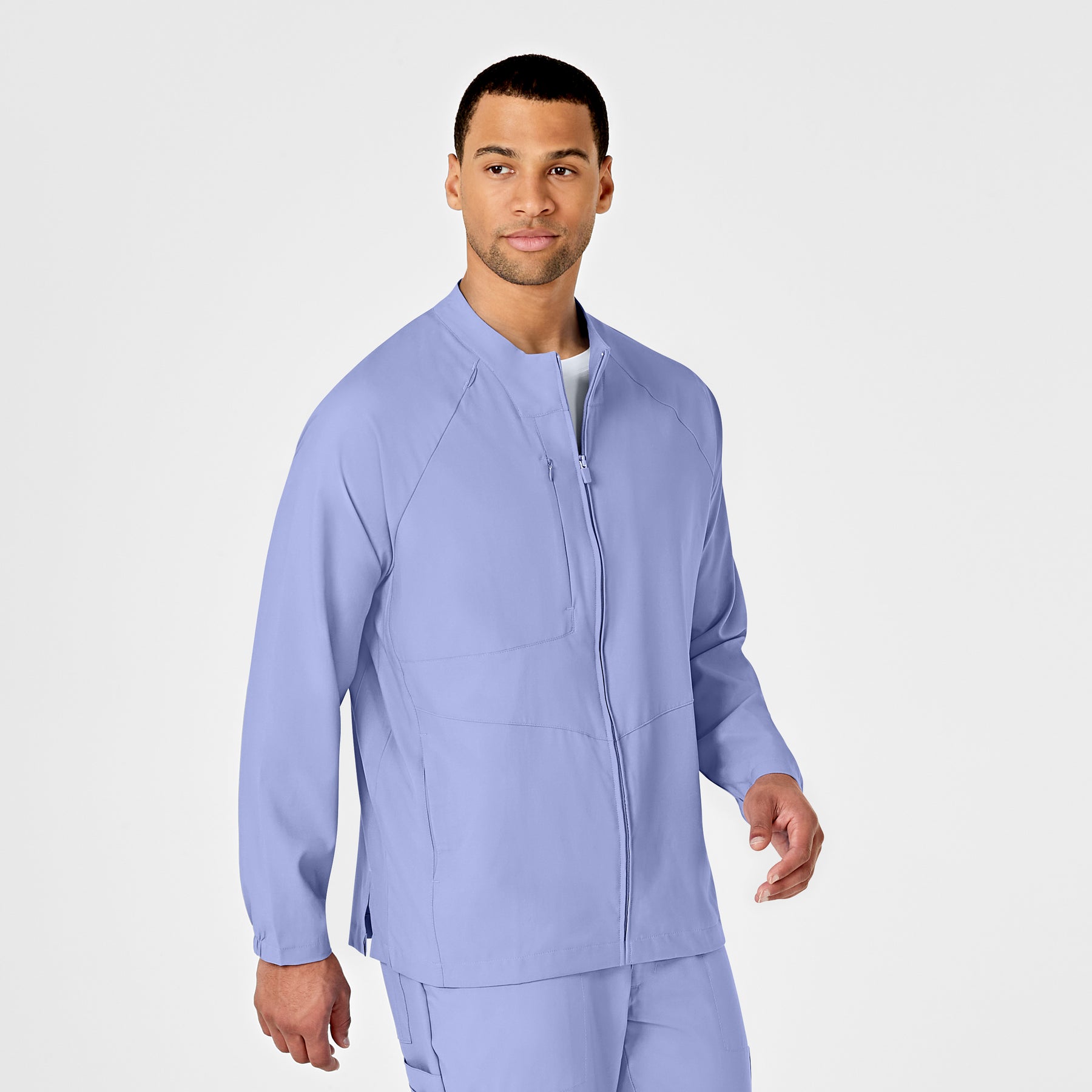 W123 Men's Zip Front Warm Up Jacket Ceil Blue side view