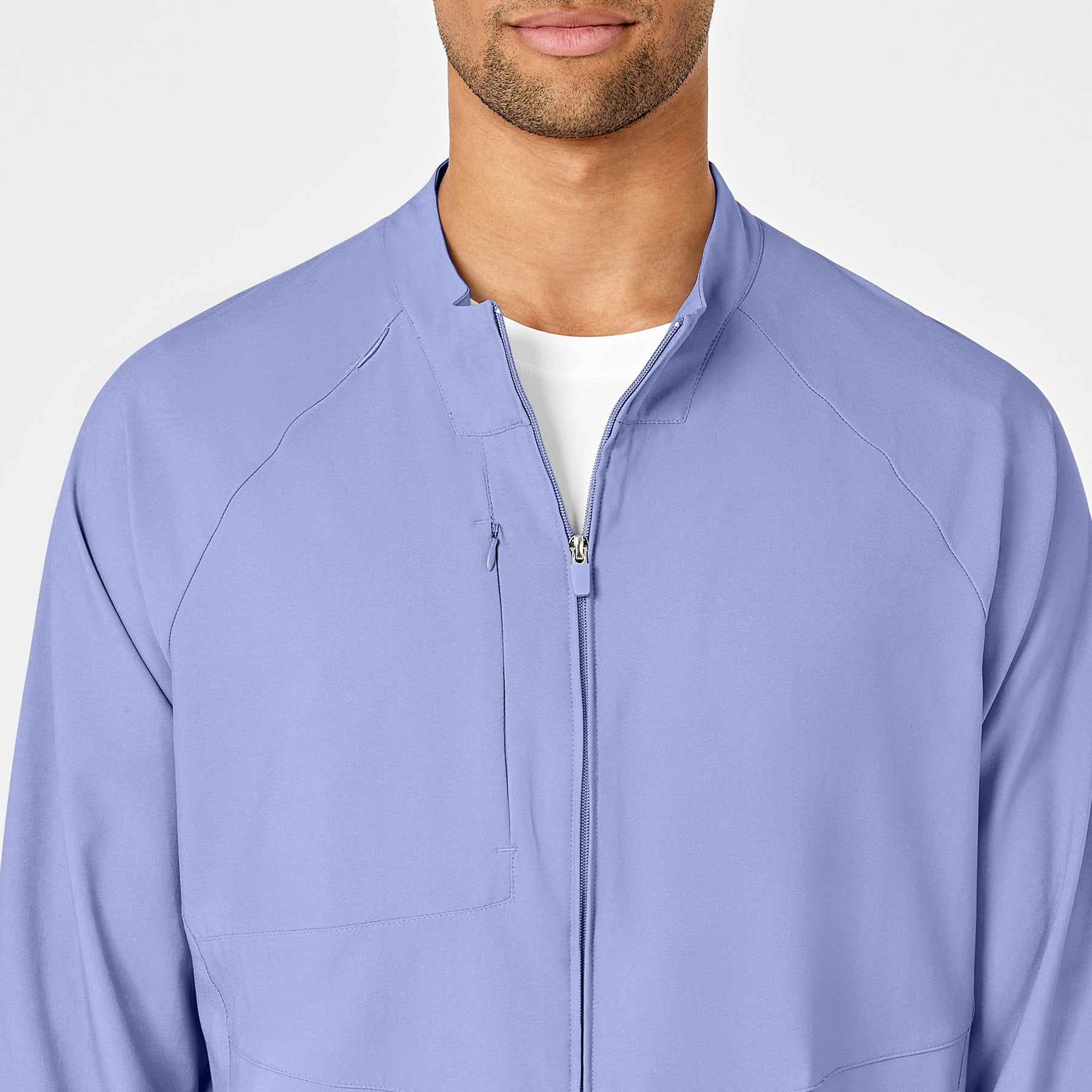 W123 Men's Zip Front Warm Up Jacket Ceil Blue front detail