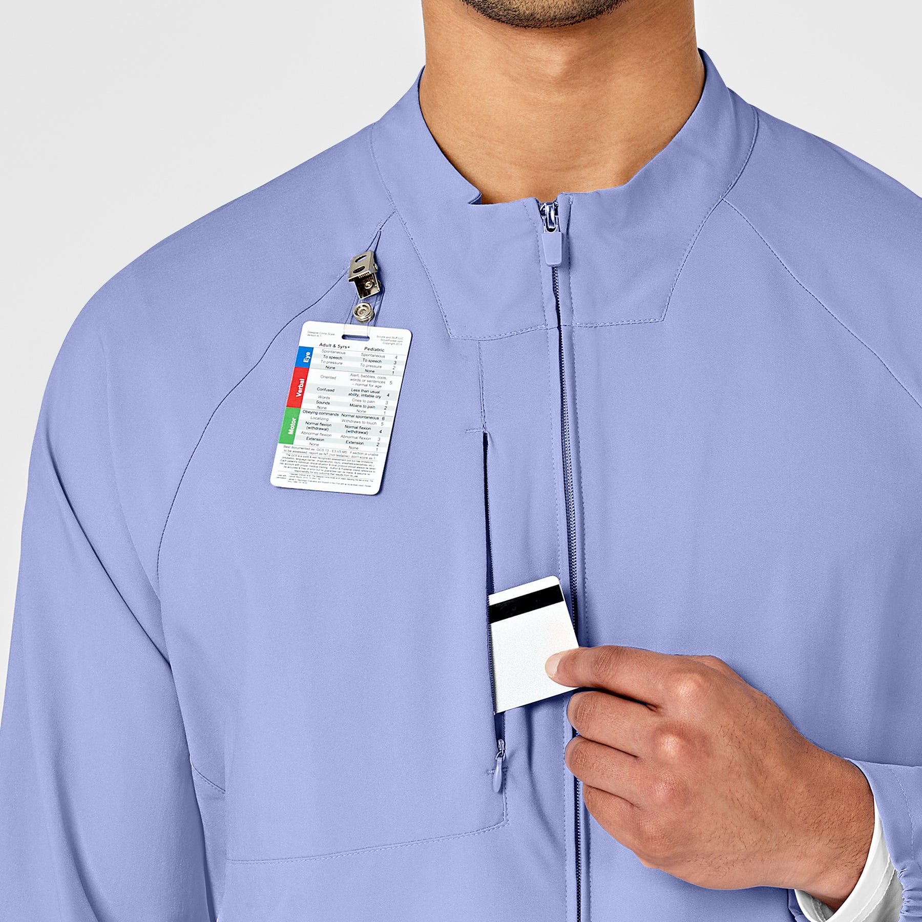 W123 Men's Zip Front Warm Up Jacket Ceil Blue side detail 1