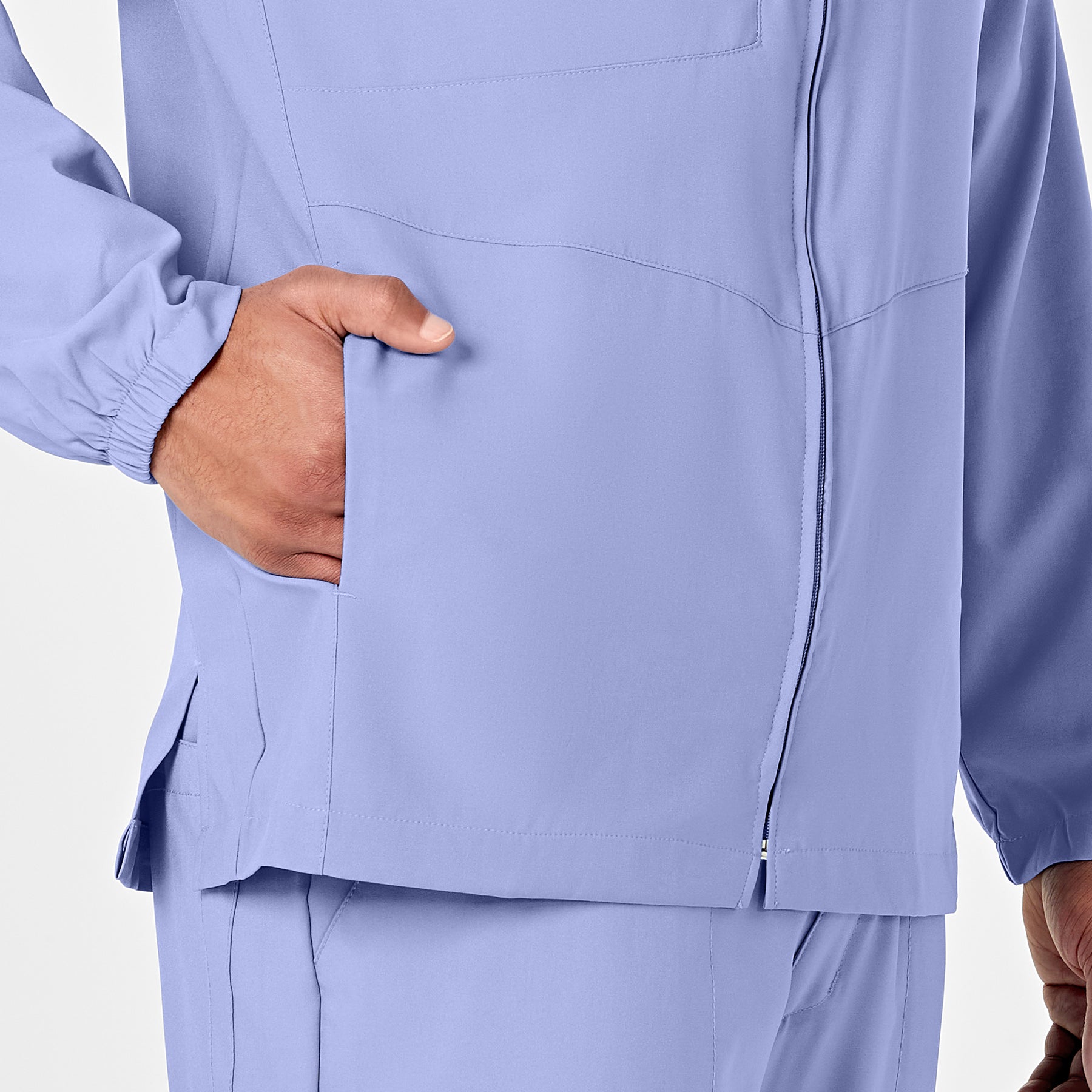 W123 Men's Zip Front Warm Up Jacket Ceil Blue side detail 2