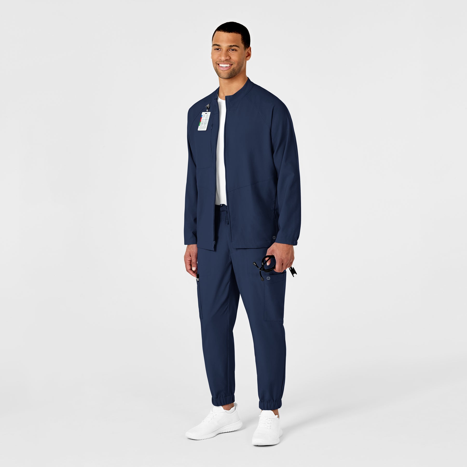 W123 Men's Zip Front Warm Up Jacket Navy scrub set