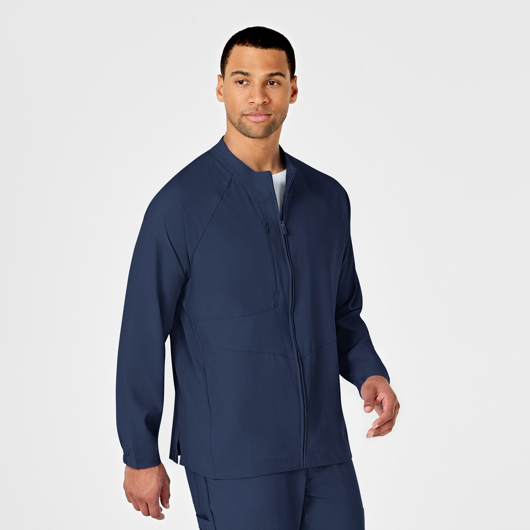 W123 Men's Zip Front Warm Up Jacket Navy side view