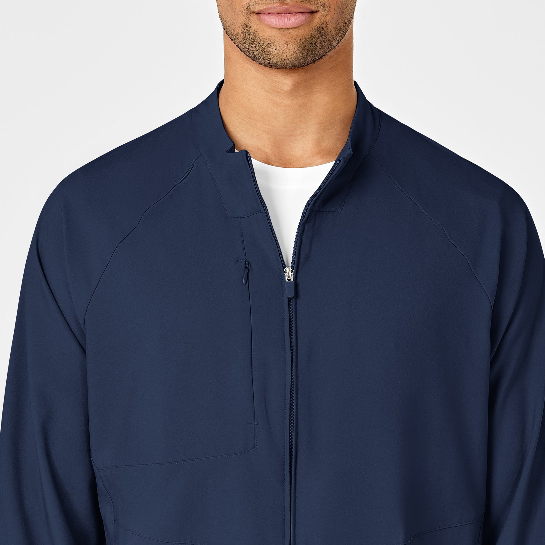 W123 Men's Zip Front Warm Up Jacket Navy front detail