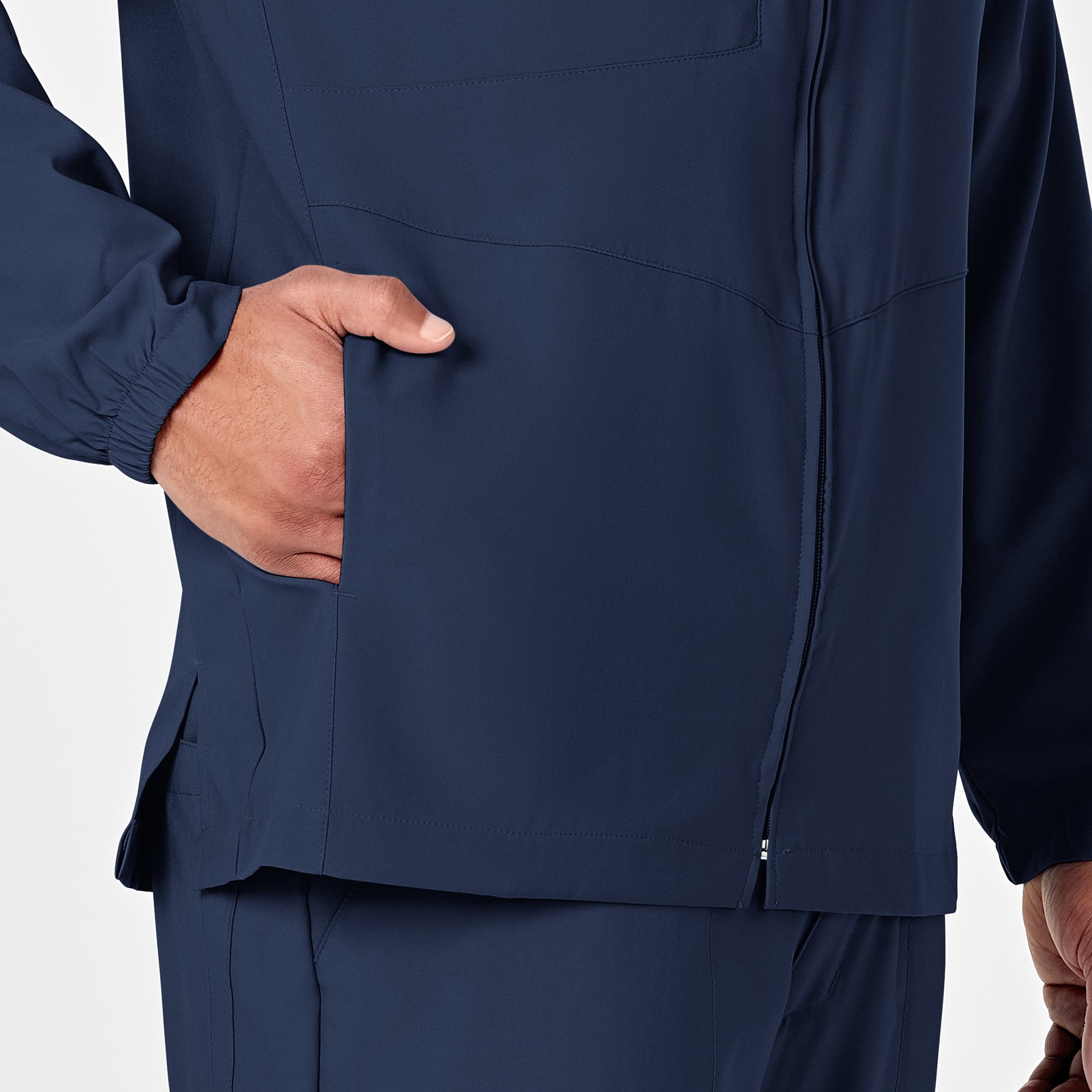 W123 Men's Zip Front Warm Up Jacket Navy side detail 2