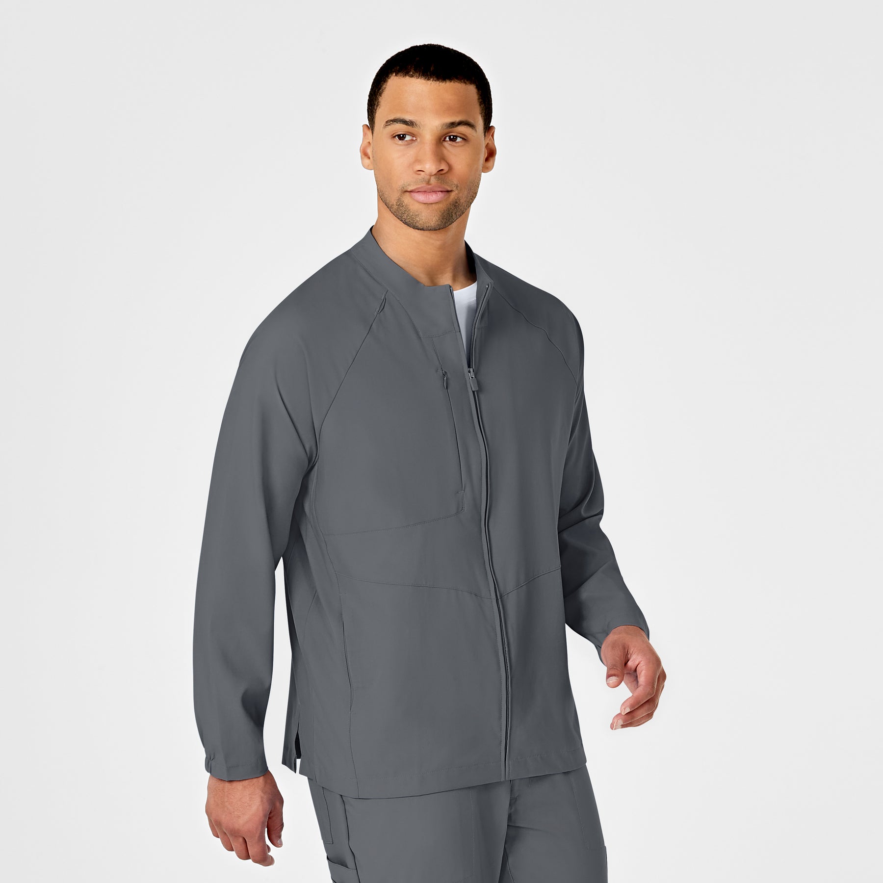 W123 Men's Zip Front Warm Up Jacket Pewter side view