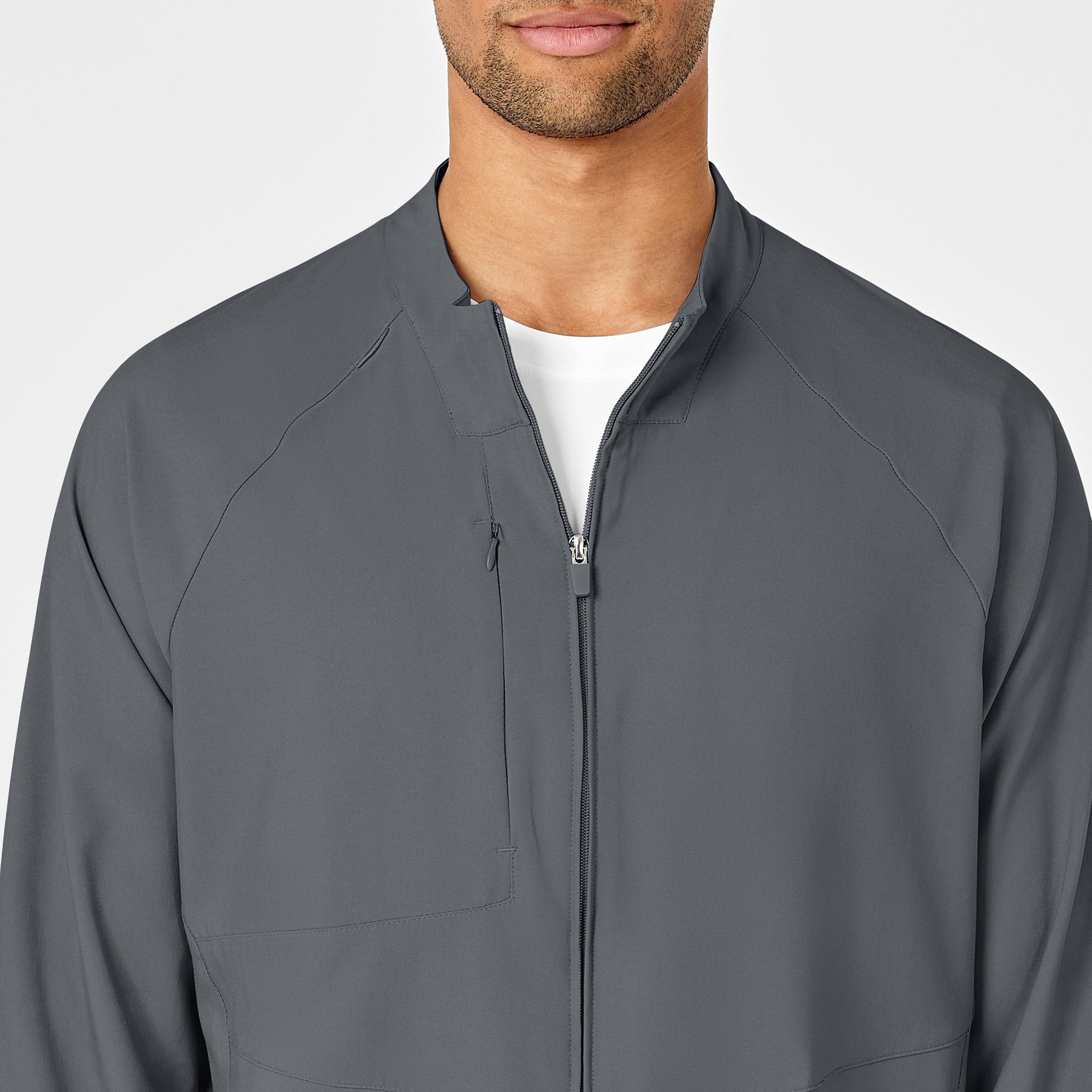 W123 Men's Zip Front Warm Up Jacket Pewter front detail
