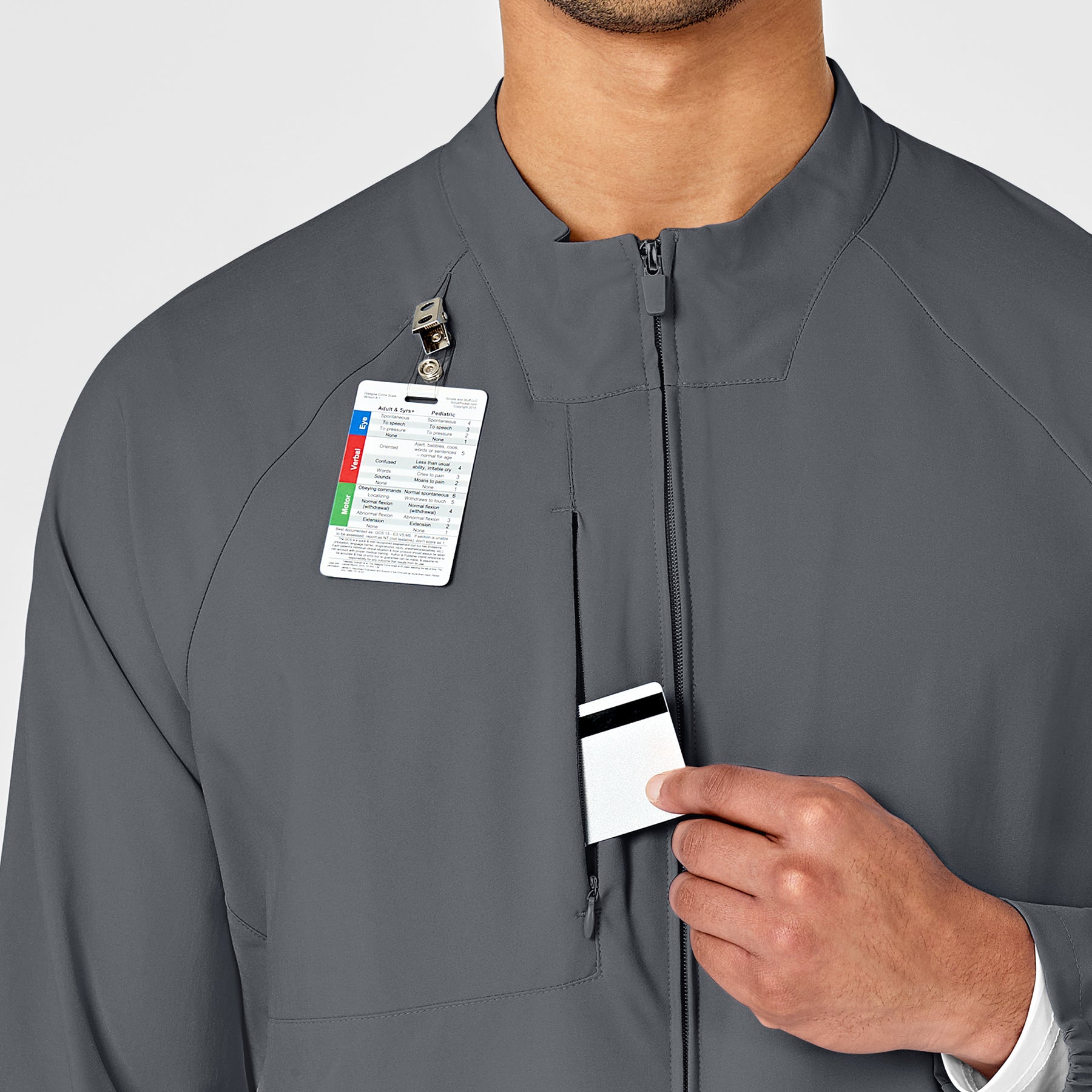 W123 Men's Zip Front Warm Up Jacket Pewter side detail 1