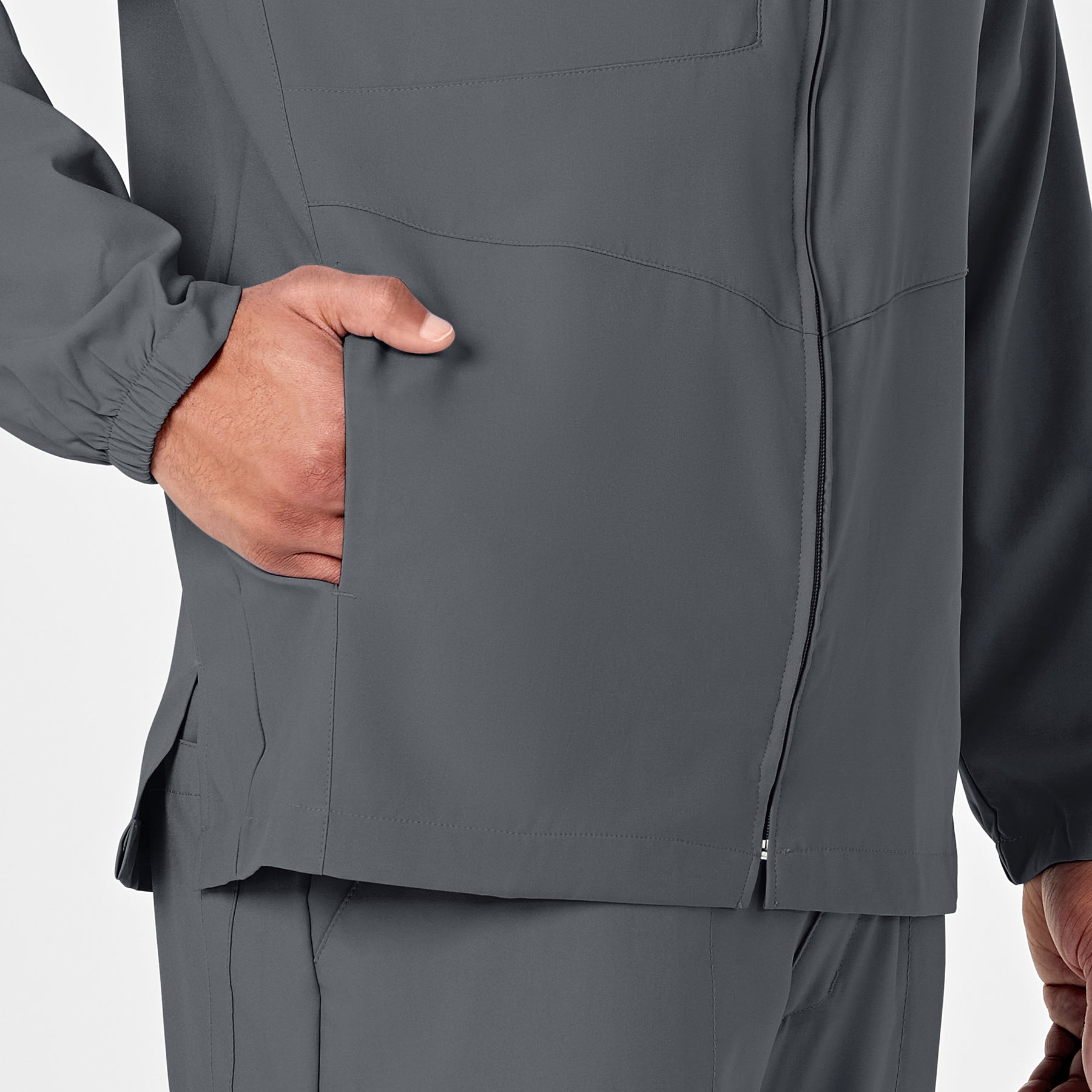 W123 Men's Zip Front Warm Up Jacket Pewter side detail 2