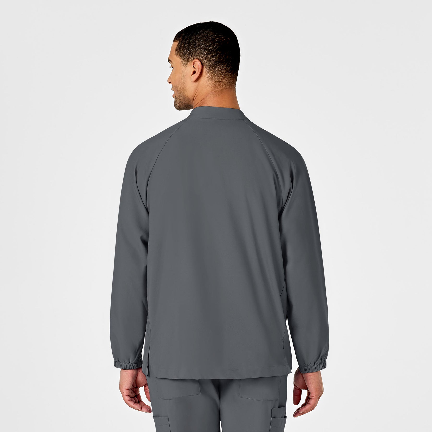 W123 Men's Zip Front Warm Up Jacket Pewter back view
