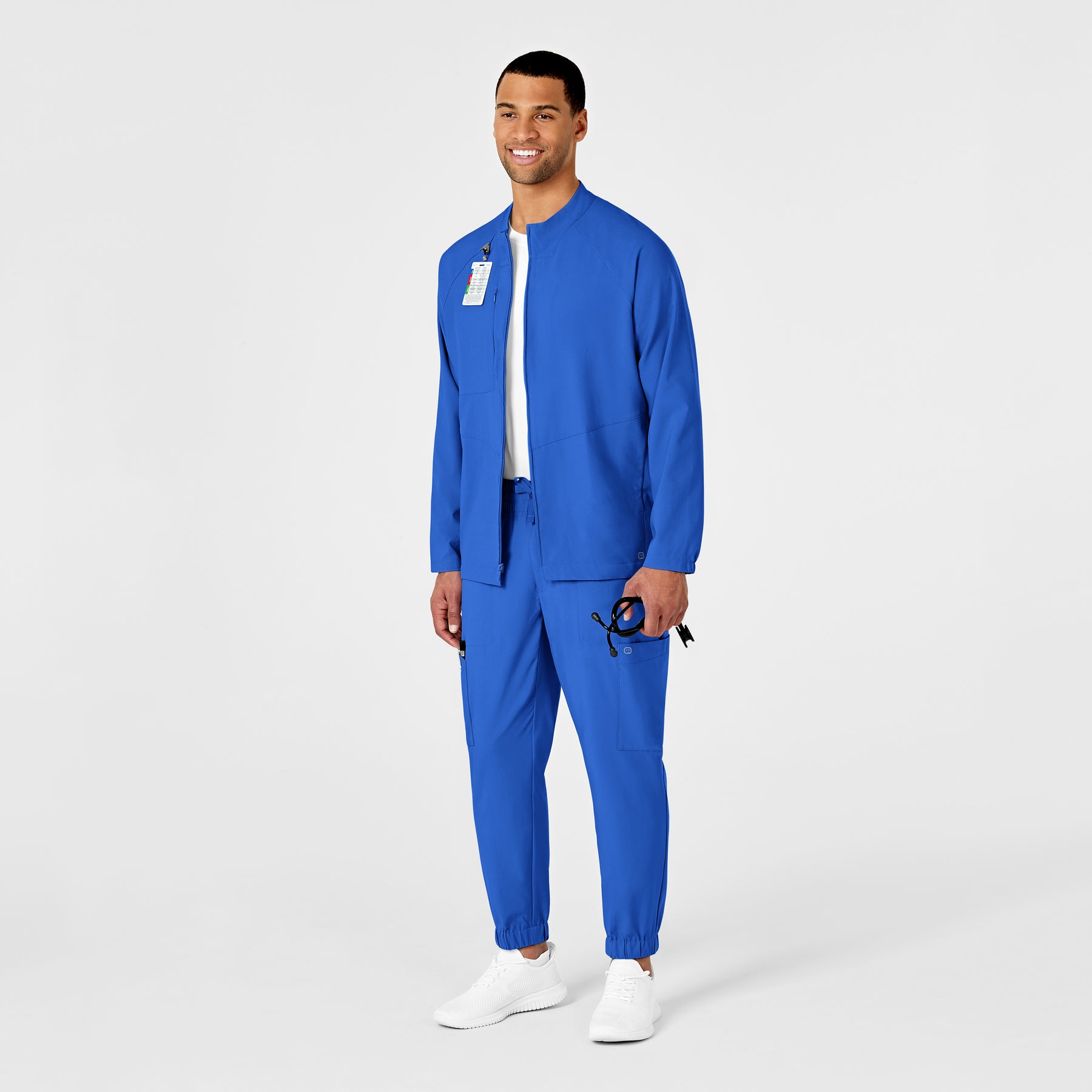 W123 Men's Zip Front Warm Up Jacket Royal scrub set