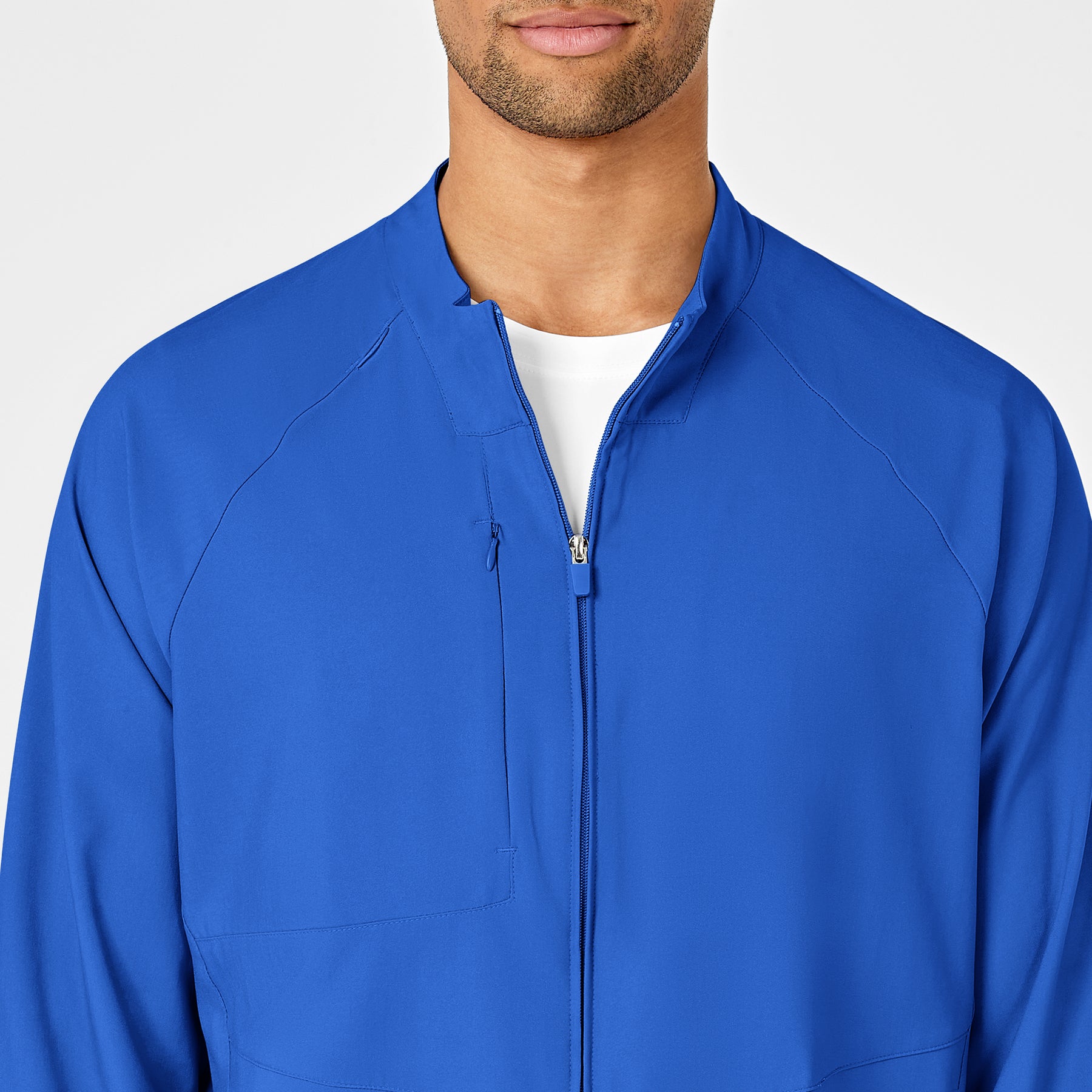W123 Men's Zip Front Warm Up Jacket Royal front detail