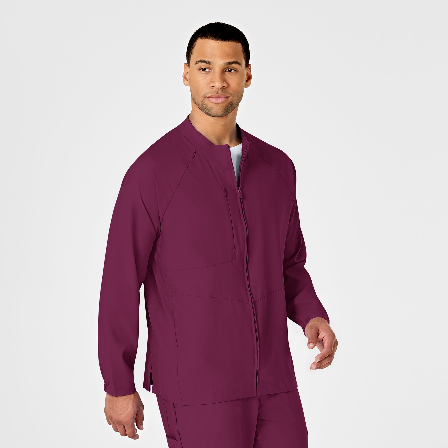 W123 Men's Zip Front Warm Up Jacket Wine side view