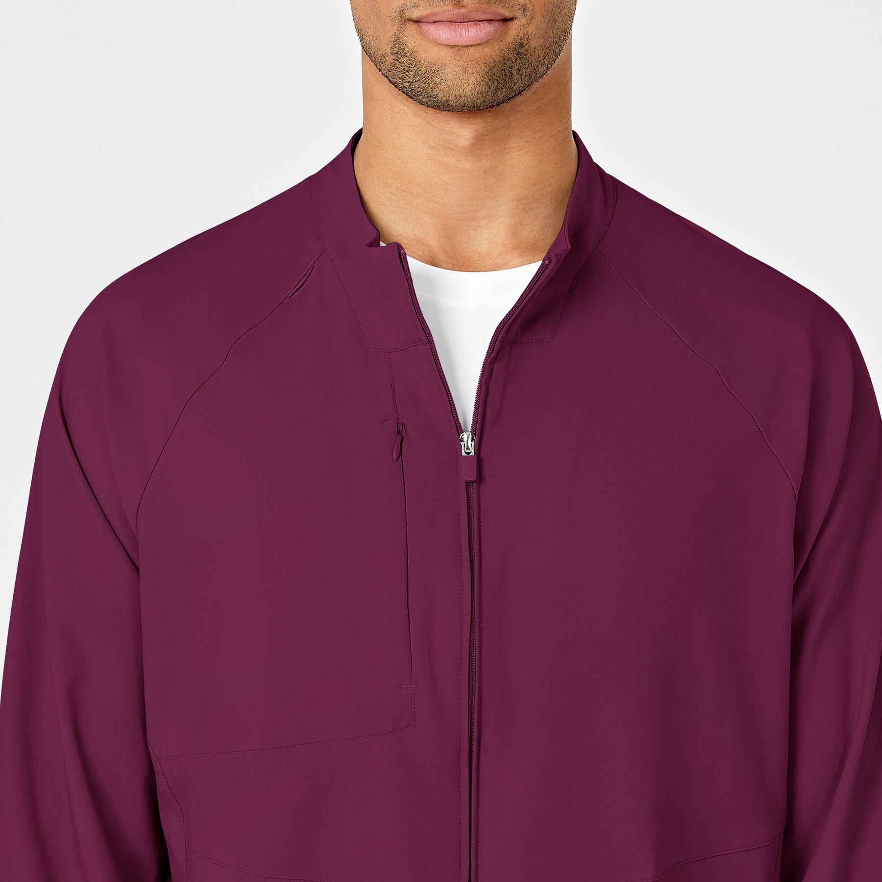 W123 Men's Zip Front Warm Up Jacket Wine front detail