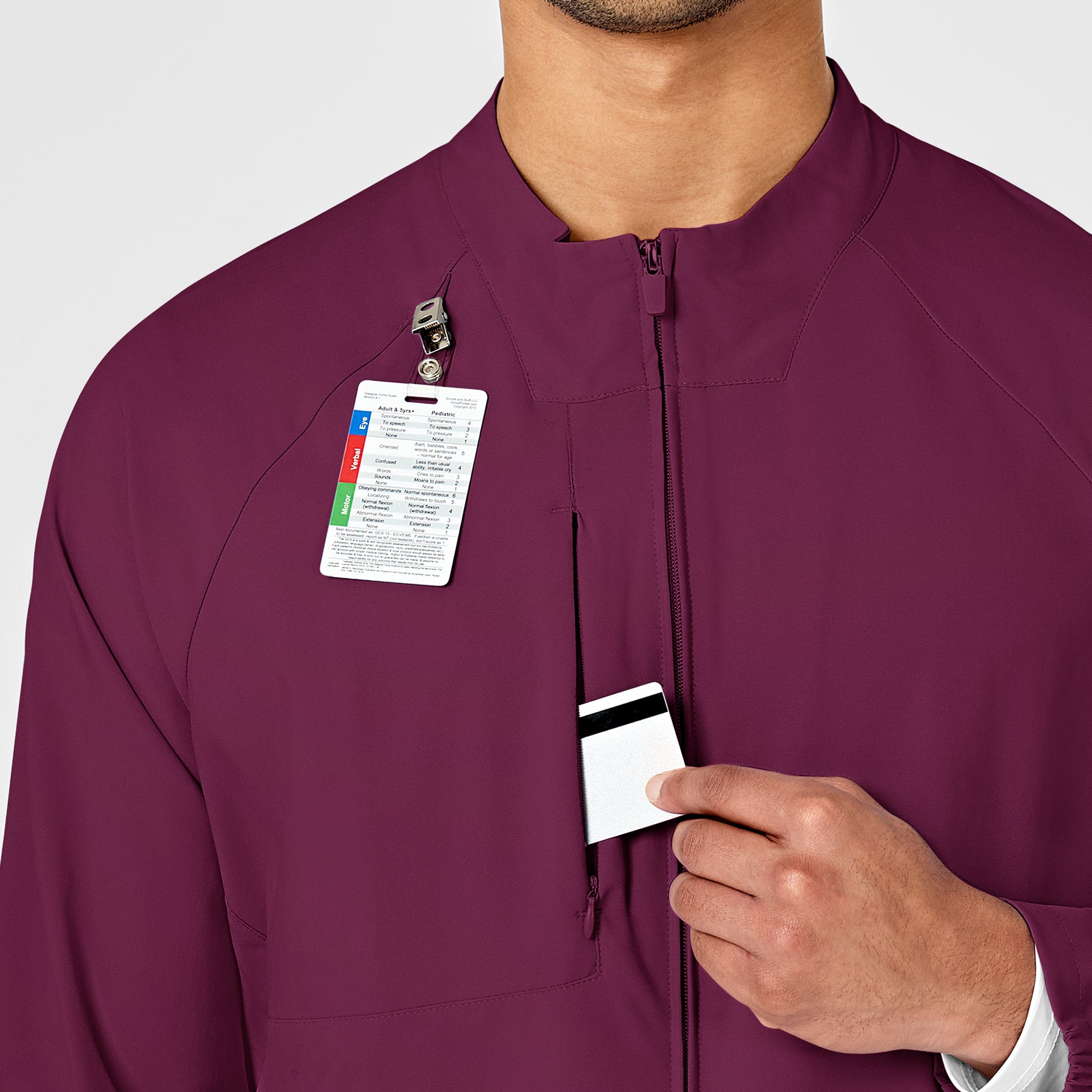 W123 Men's Zip Front Warm Up Jacket Wine side detail 1