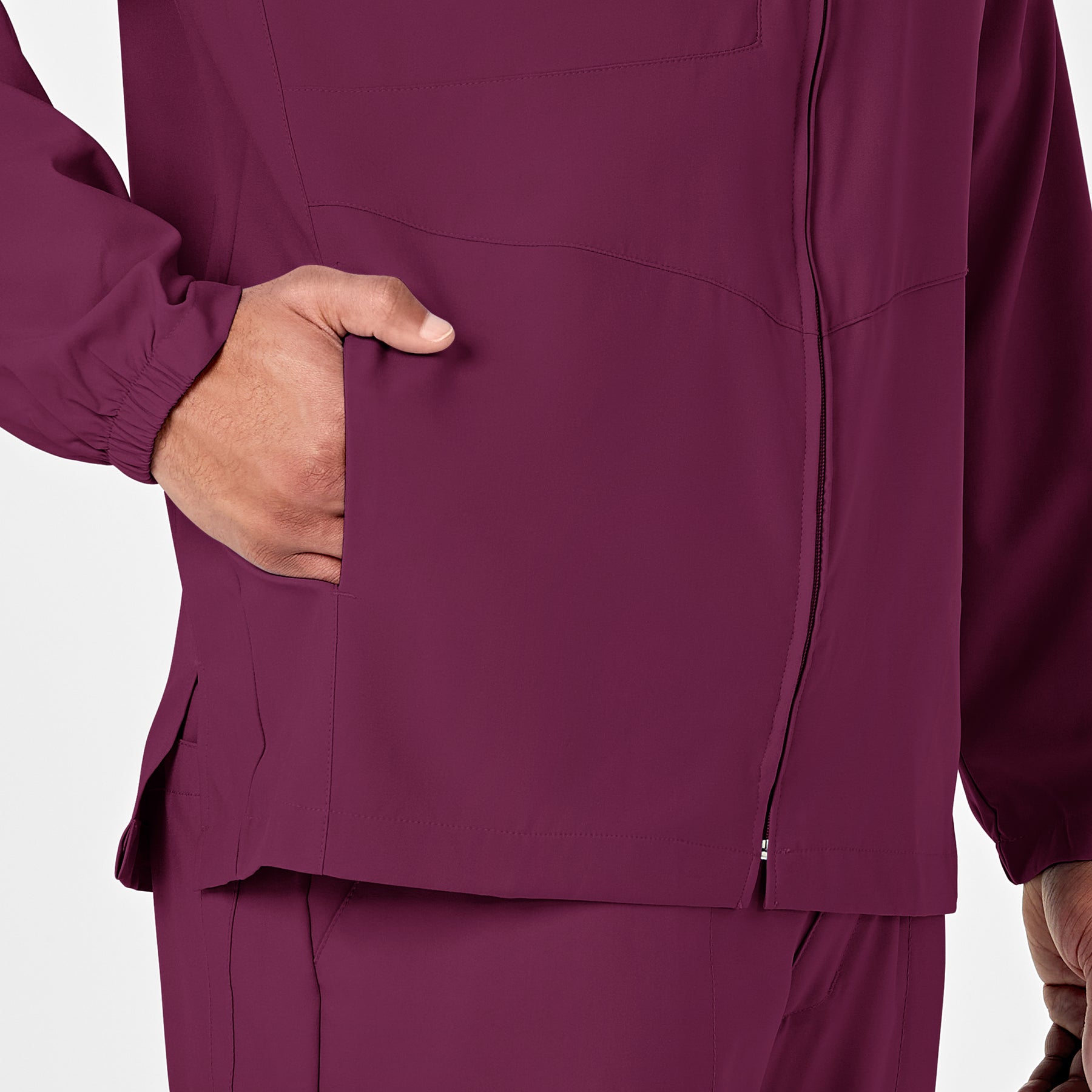 W123 Men's Zip Front Warm Up Jacket Wine side detail 2