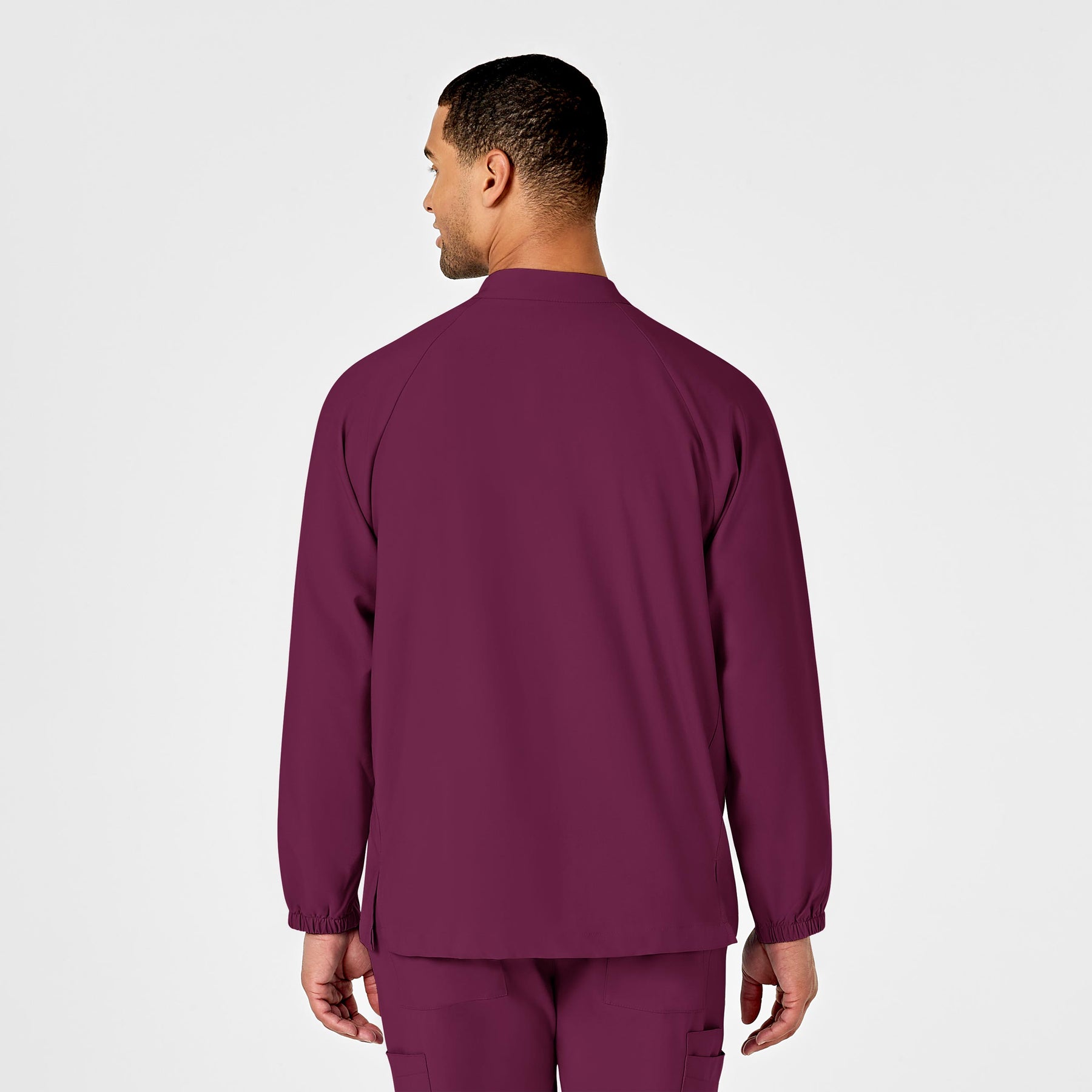 W123 Men's Zip Front Warm Up Jacket Wine back view
