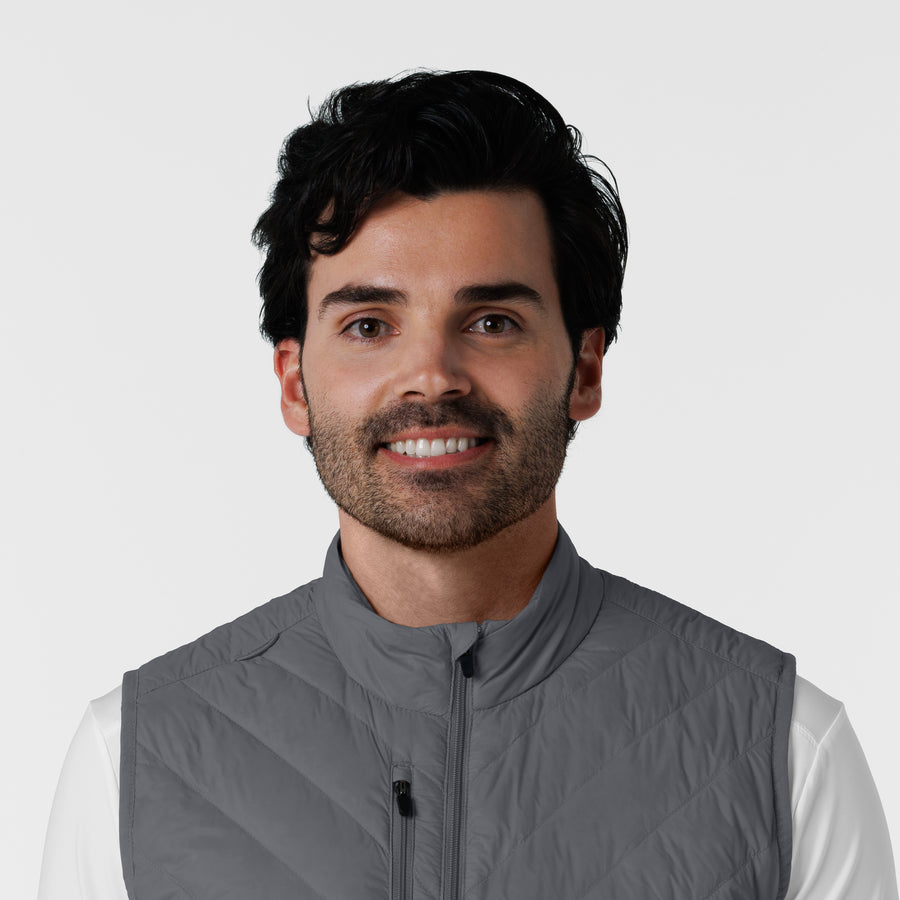 Knits and Layers Men's Quilted Scrub Vest Pewter front detail