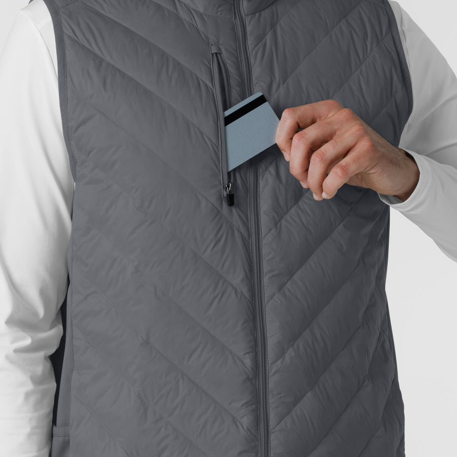 Knits and Layers Men's Quilted Scrub Vest Pewter hemline detail
