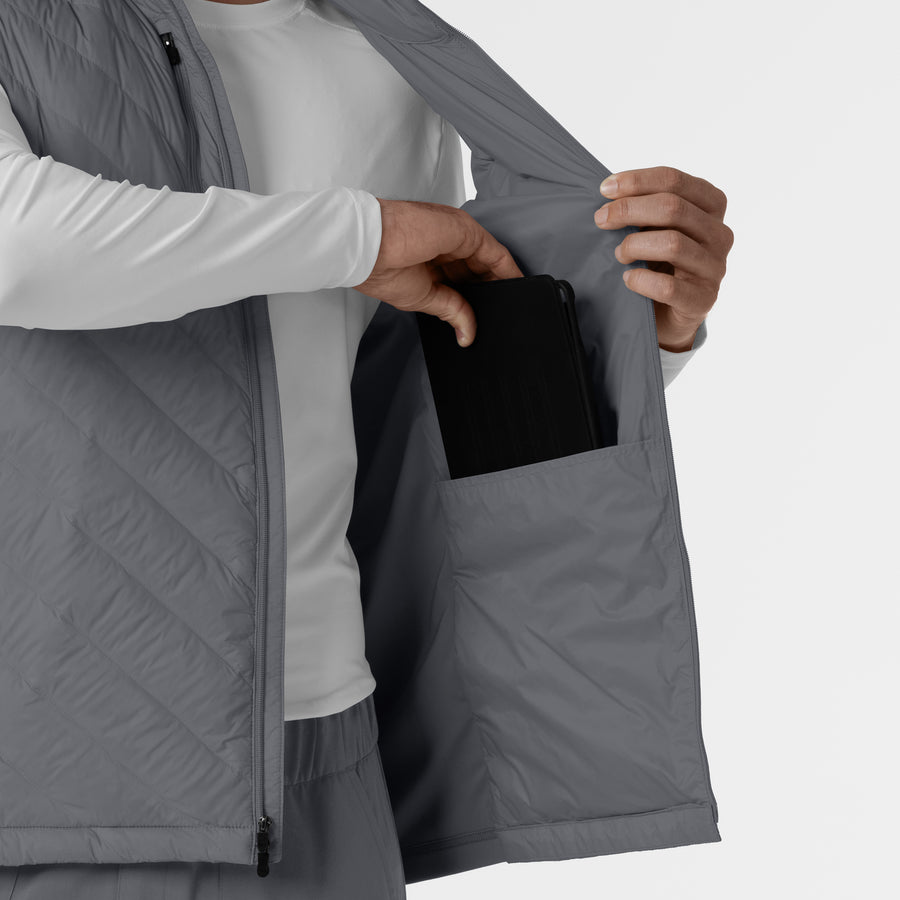 Knits and Layers Men's Quilted Scrub Vest Pewter back detail