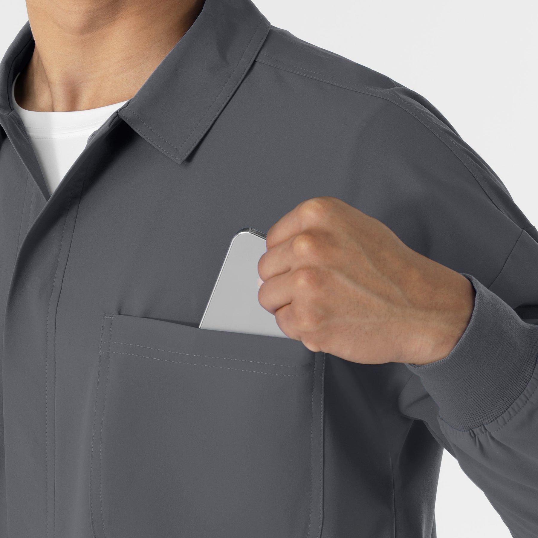 NURTUR Men’s Scrub Shirt Jacket Pewter side view