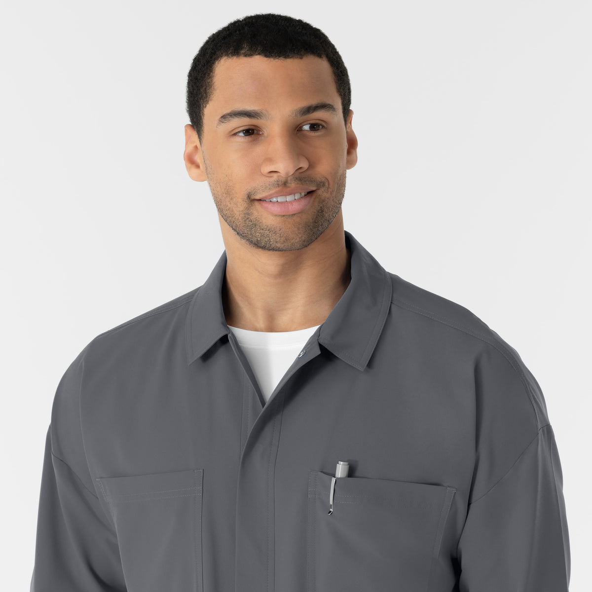 NURTUR Men’s Scrub Shirt Jacket Pewter front detail