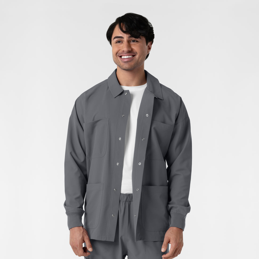 NURTUR Men’s Scrub Shirt Jacket Pewter side detail 1
