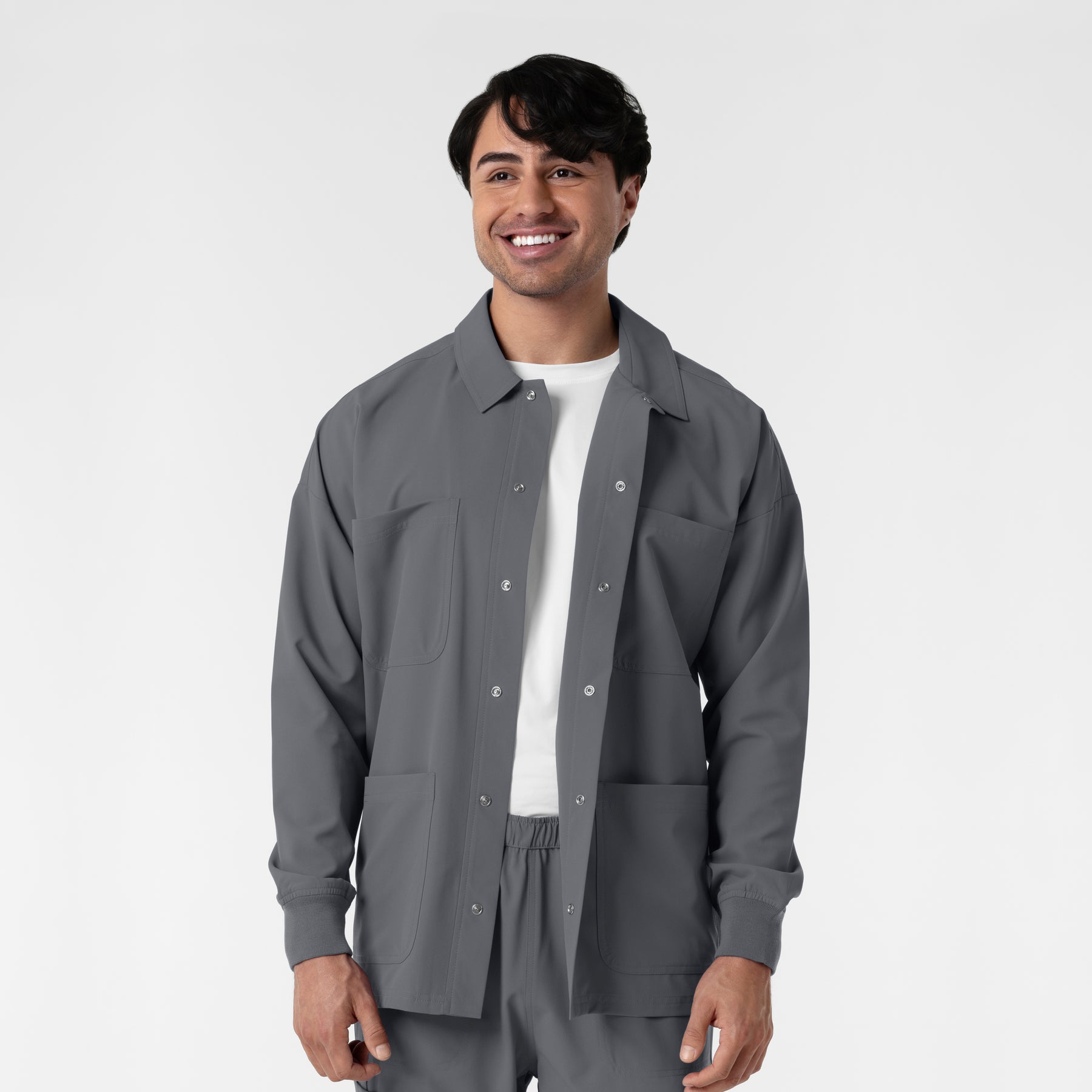 NURTUR Men’s Scrub Shirt Jacket Pewter side detail 1