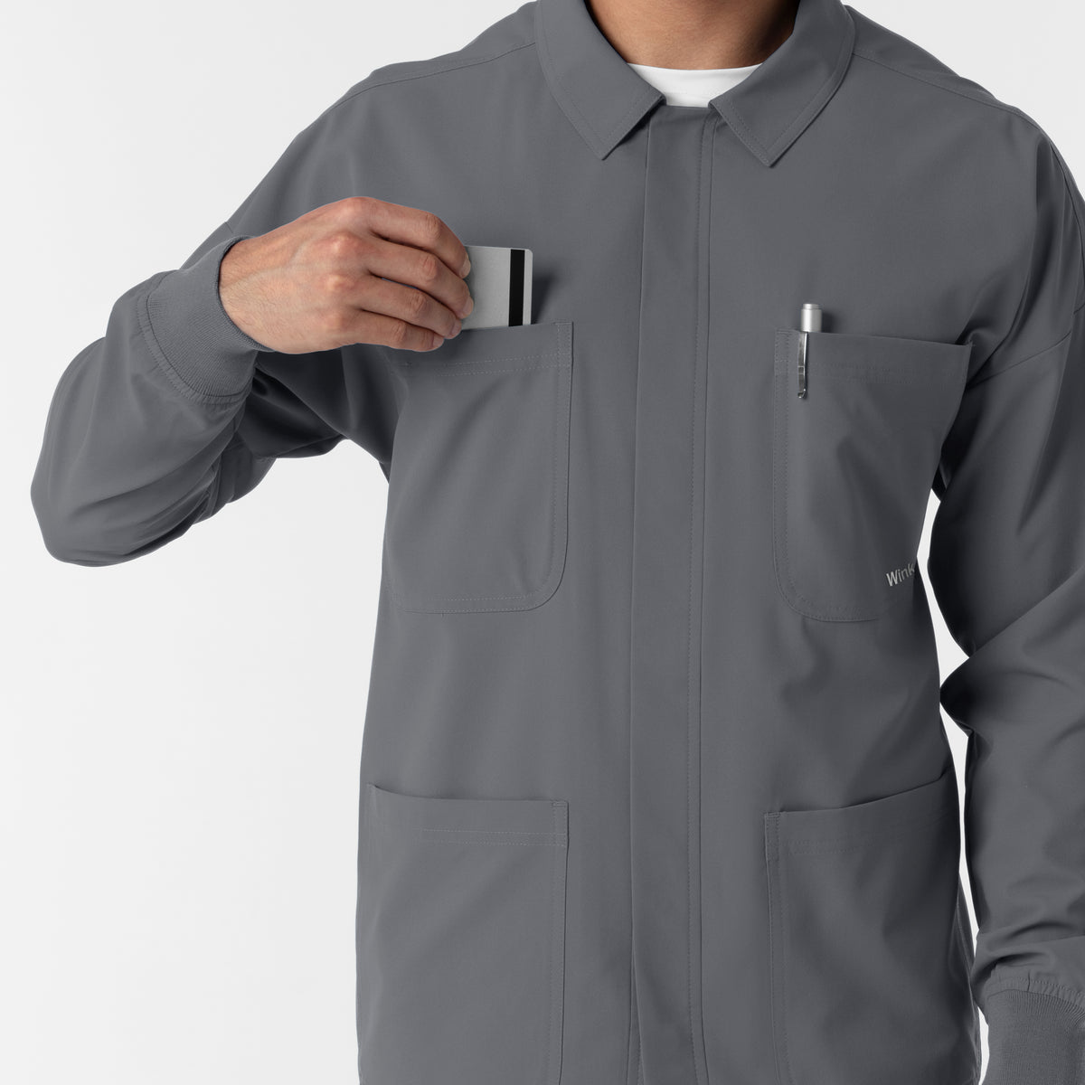 NURTUR Men’s Scrub Shirt Jacket Pewter side detail 2