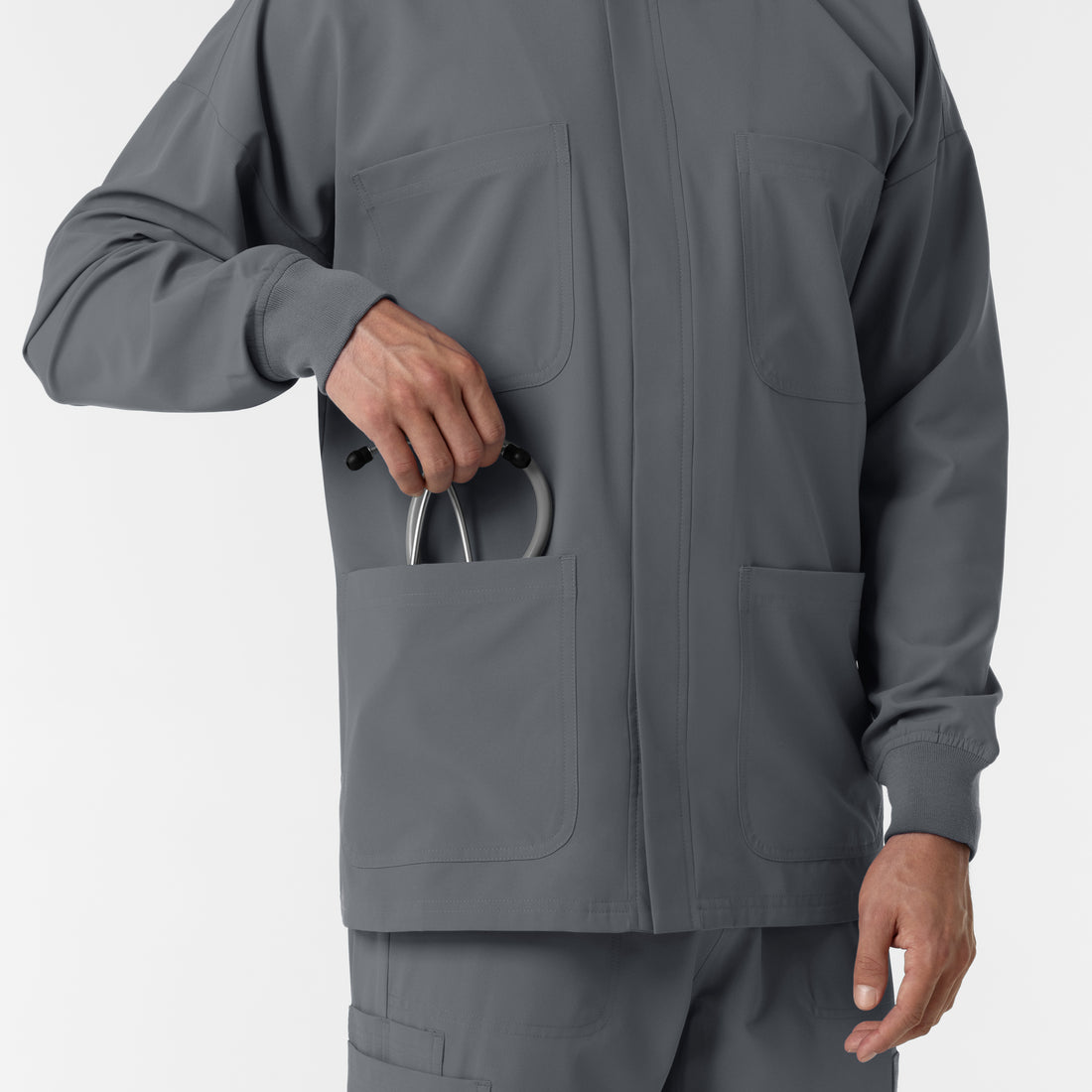 NURTUR Men’s Scrub Shirt Jacket Pewter hemline detail