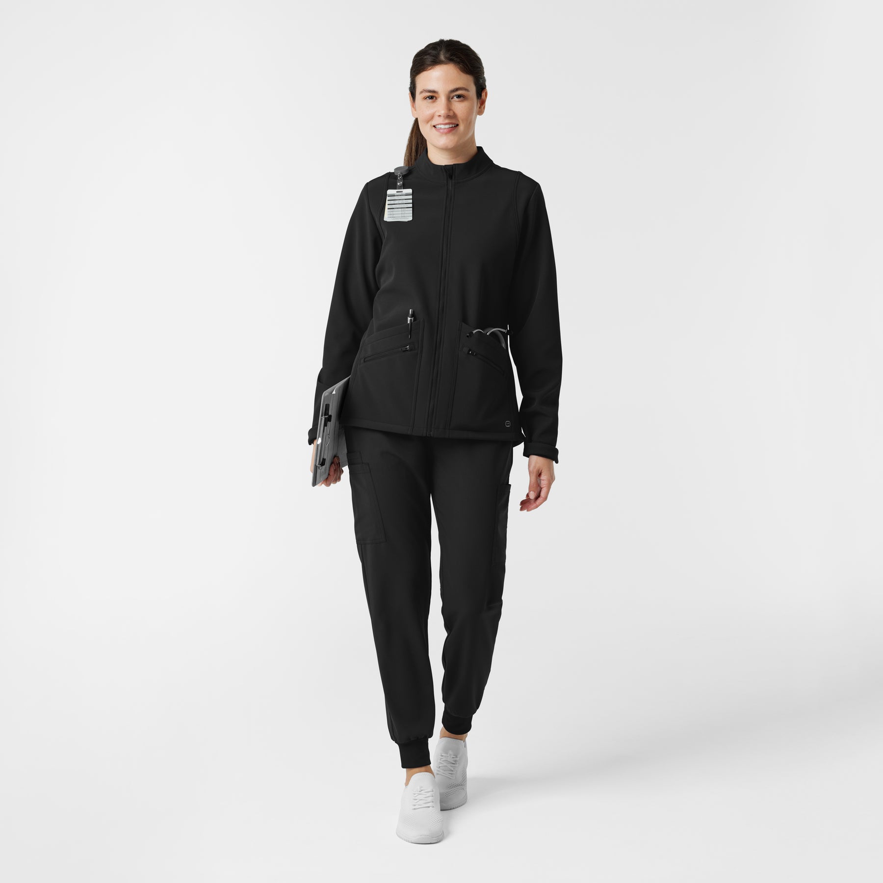 Layers Women's Soft Shell Scrub Jacket Black full scrub set
