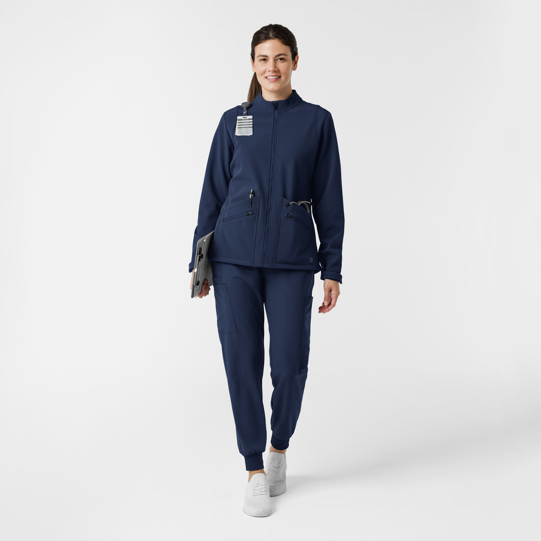 Layers Women's Soft Shell Scrub Jacket Navy full scrub set