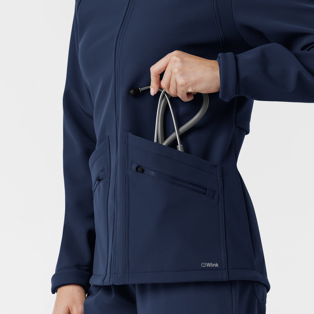 Layers Women's Soft Shell Scrub Jacket Navy hemline detail