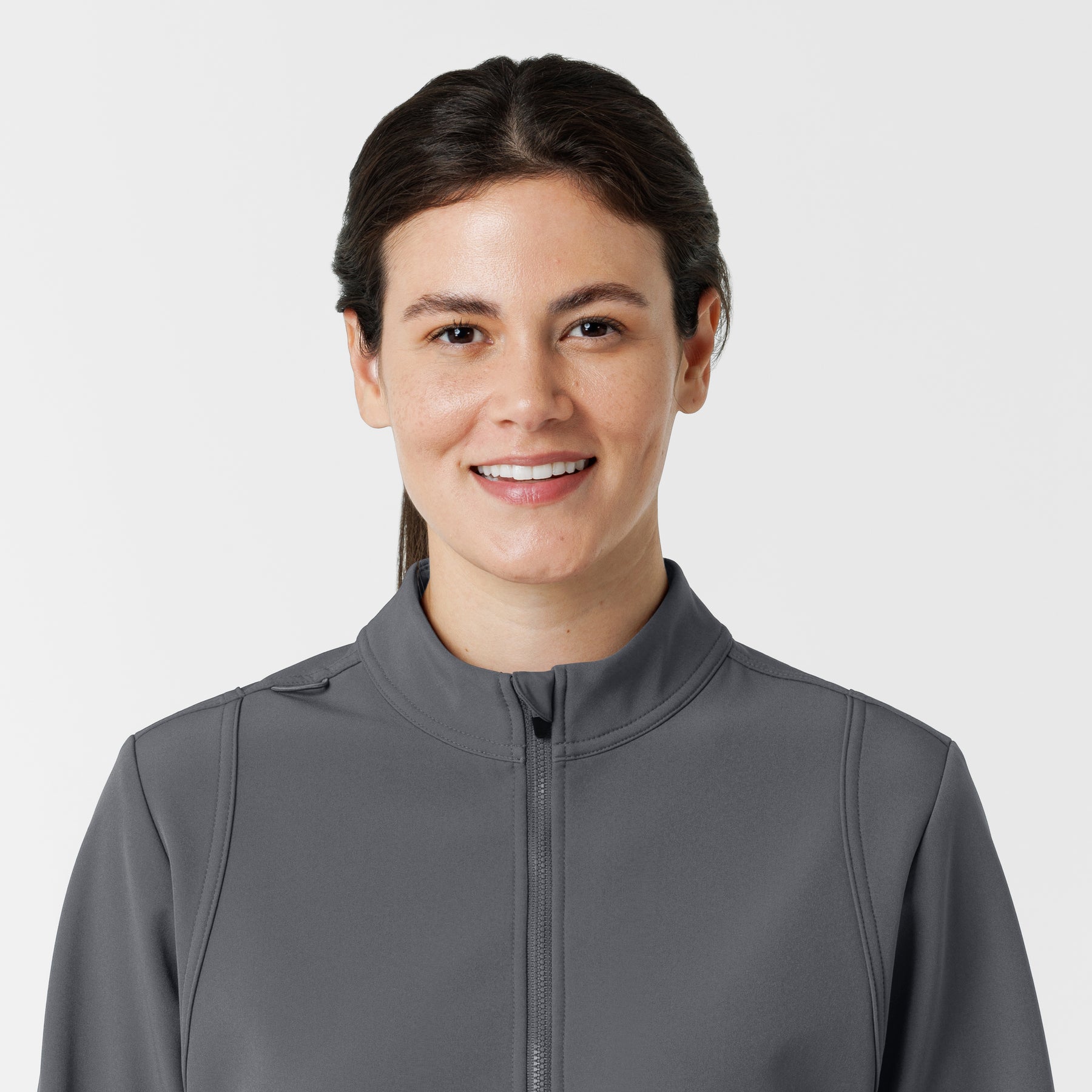 Layers Women's Soft Shell Scrub Jacket Pewter front detail