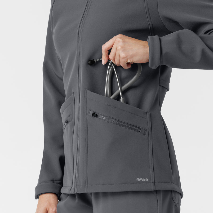 Layers Women's Soft Shell Scrub Jacket Pewter hemline detail