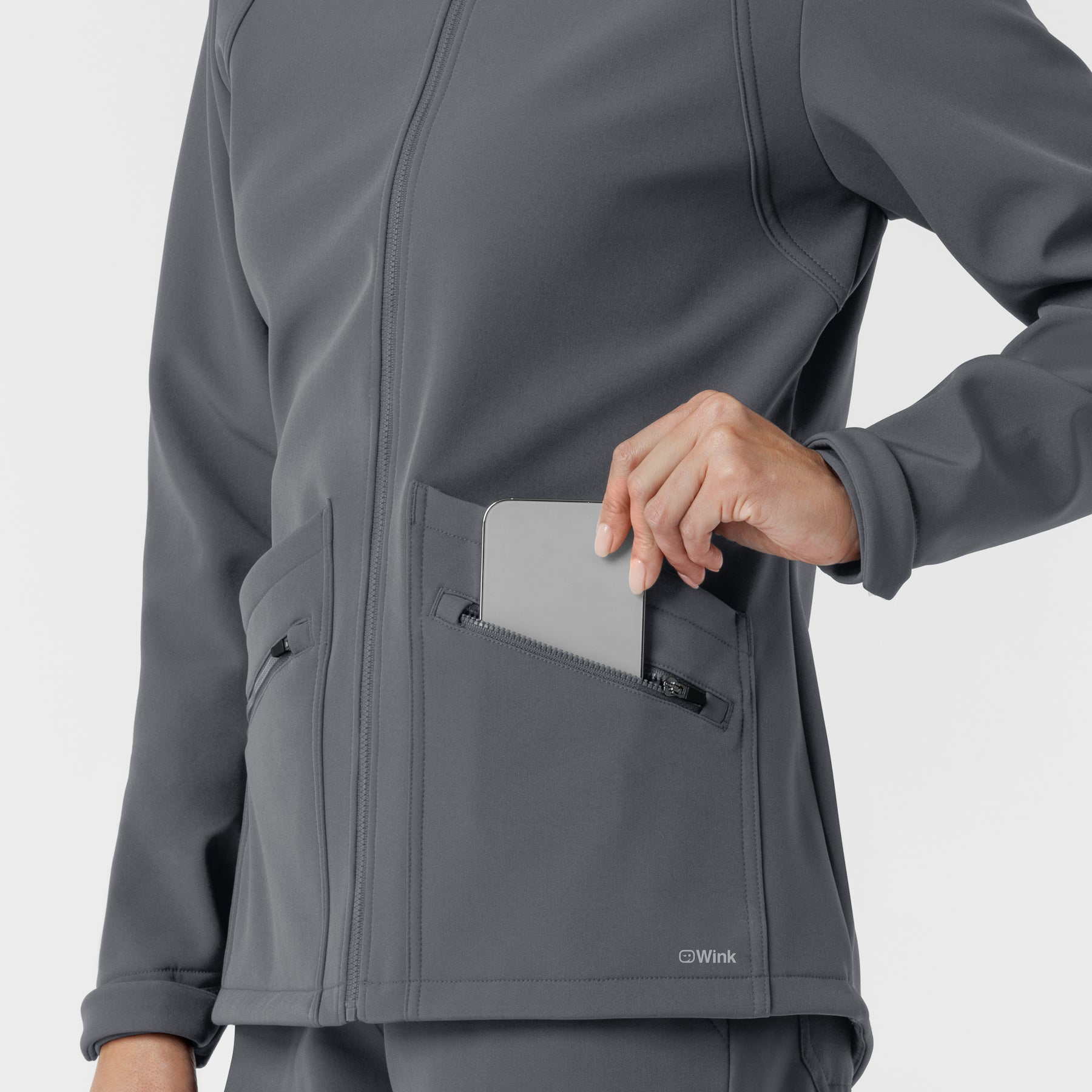 Layers Women's Soft Shell Scrub Jacket Pewter back detail