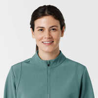 Layers Women's Soft Shell Scrub Jacket Vintage Teal front detail
