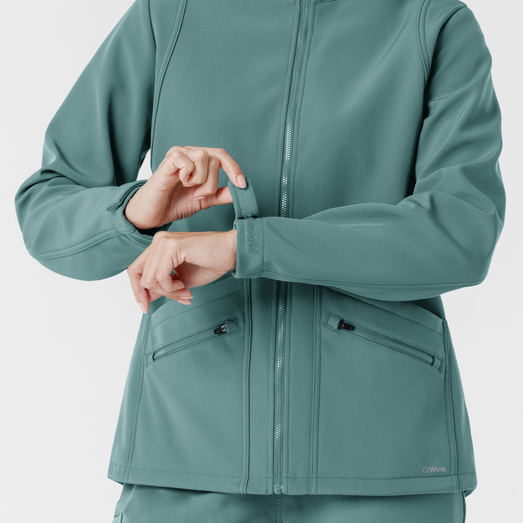 Layers Women's Soft Shell Scrub Jacket Vintage Teal side detail 2