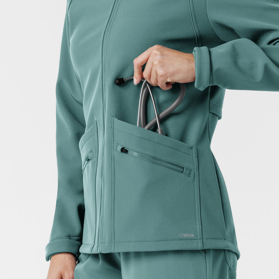 Layers Women's Soft Shell Scrub Jacket Vintage Teal hemline detail