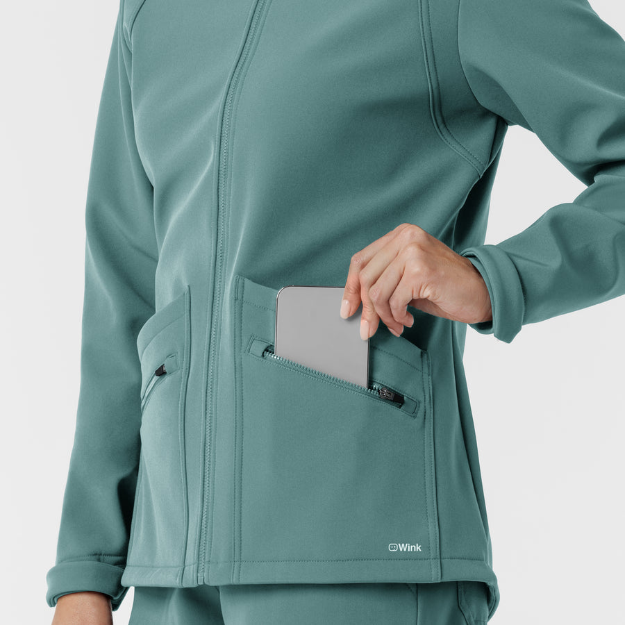 Layers Women's Soft Shell Scrub Jacket Vintage Teal back detail