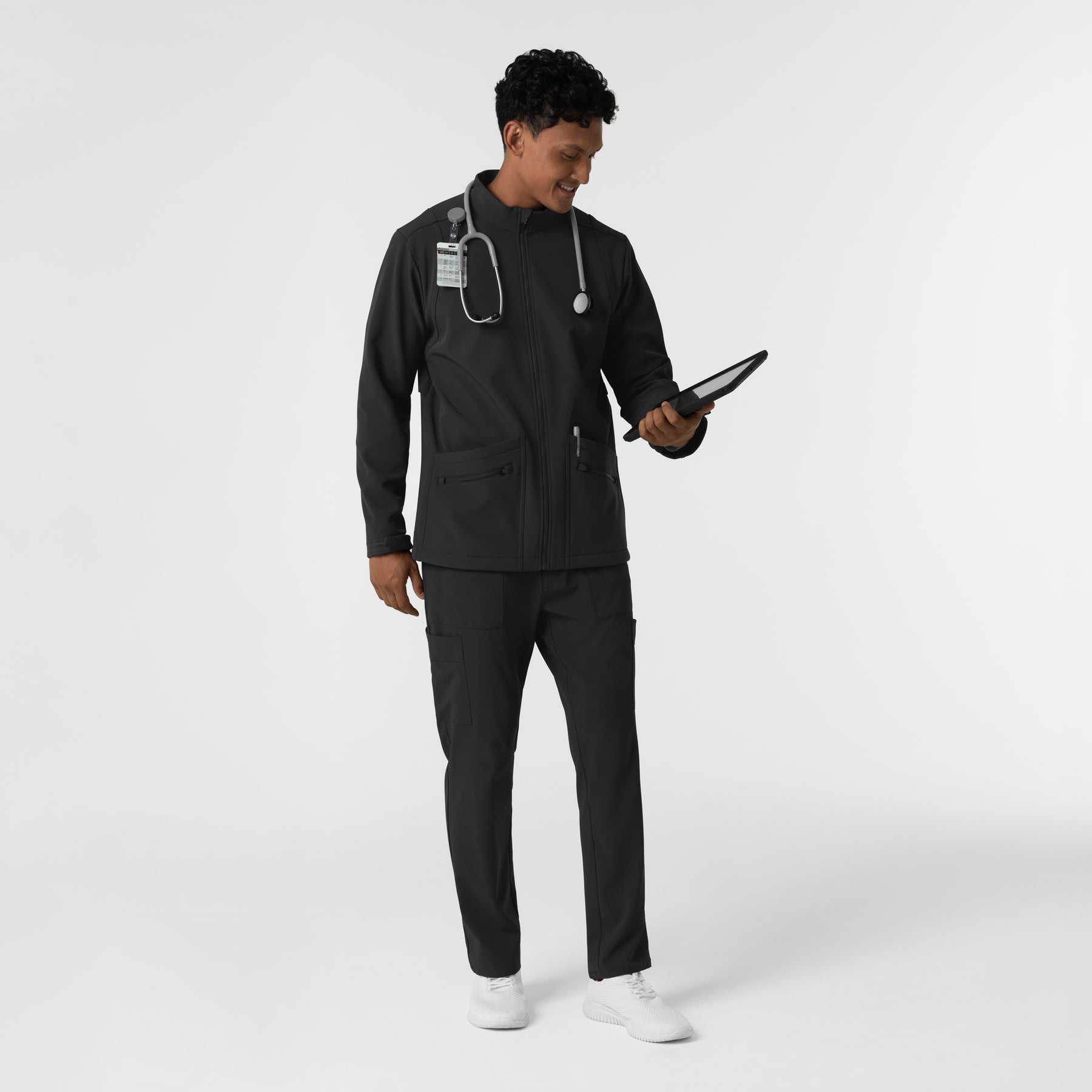 Layers Men's Soft Shell Scrub Jacket Black full scrub set