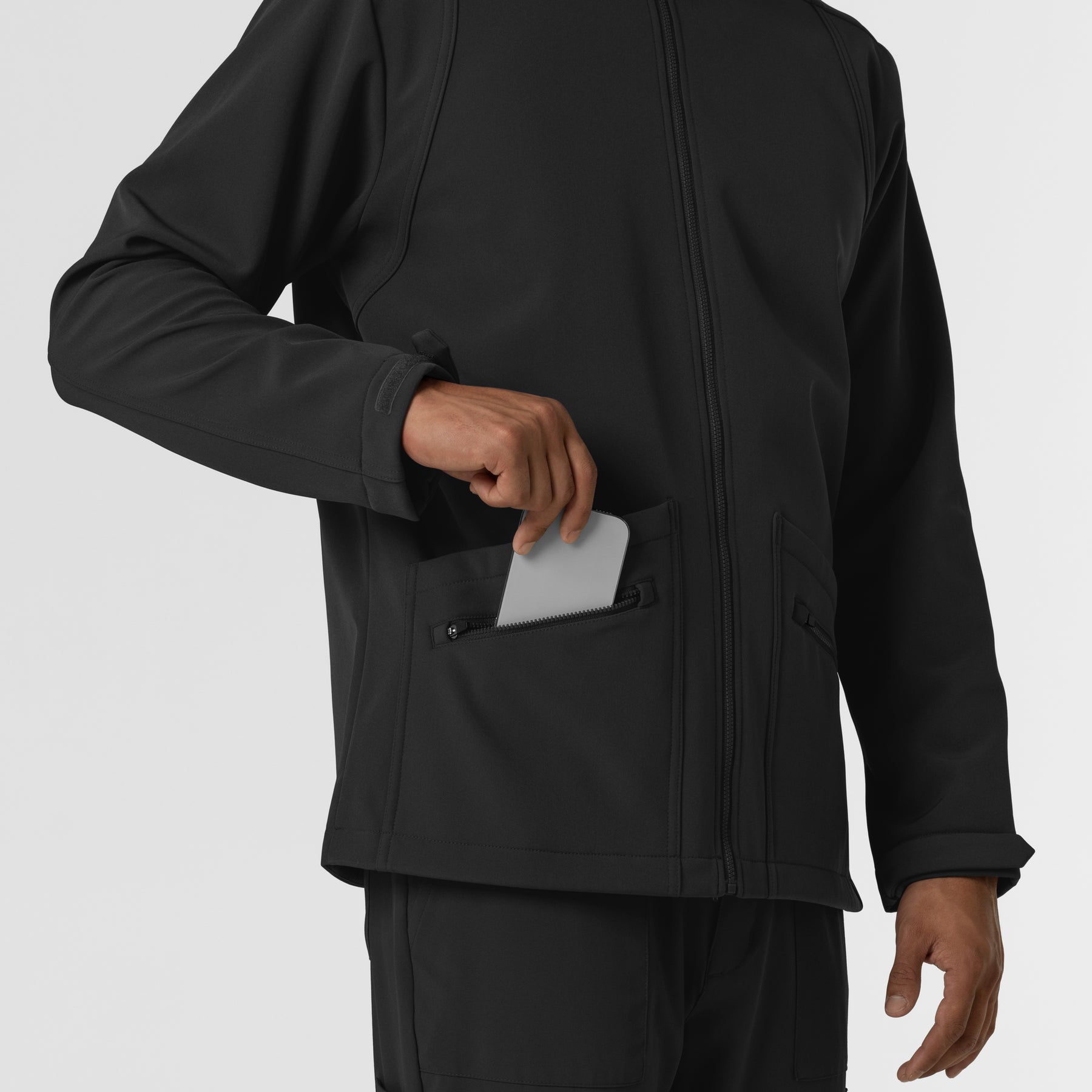 Layers Men's Soft Shell Scrub Jacket Black back detail