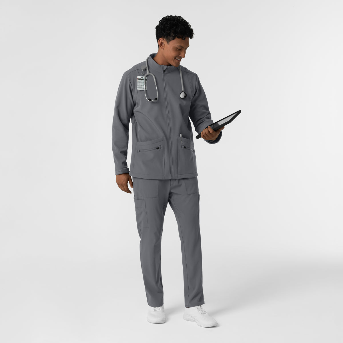 Layers Men's Soft Shell Scrub Jacket Pewter full scrub set