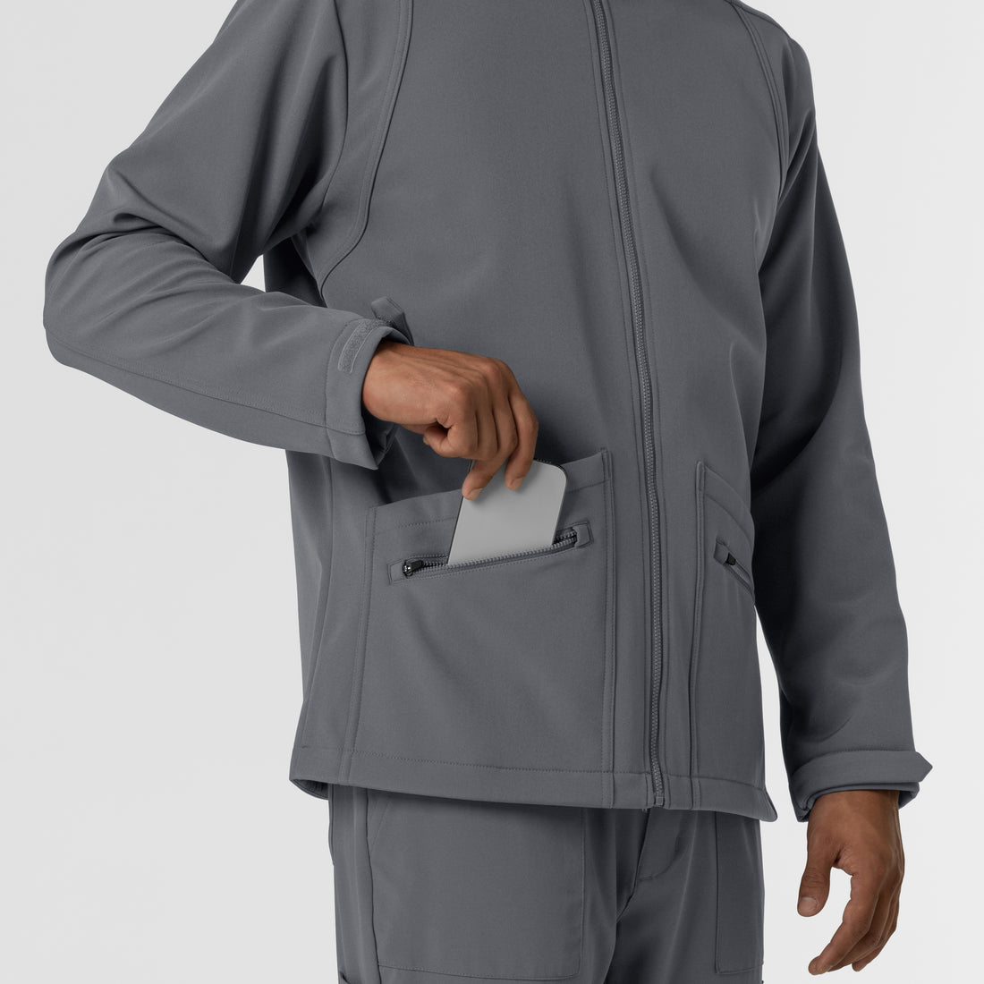 Layers Men's Soft Shell Scrub Jacket Pewter back detail